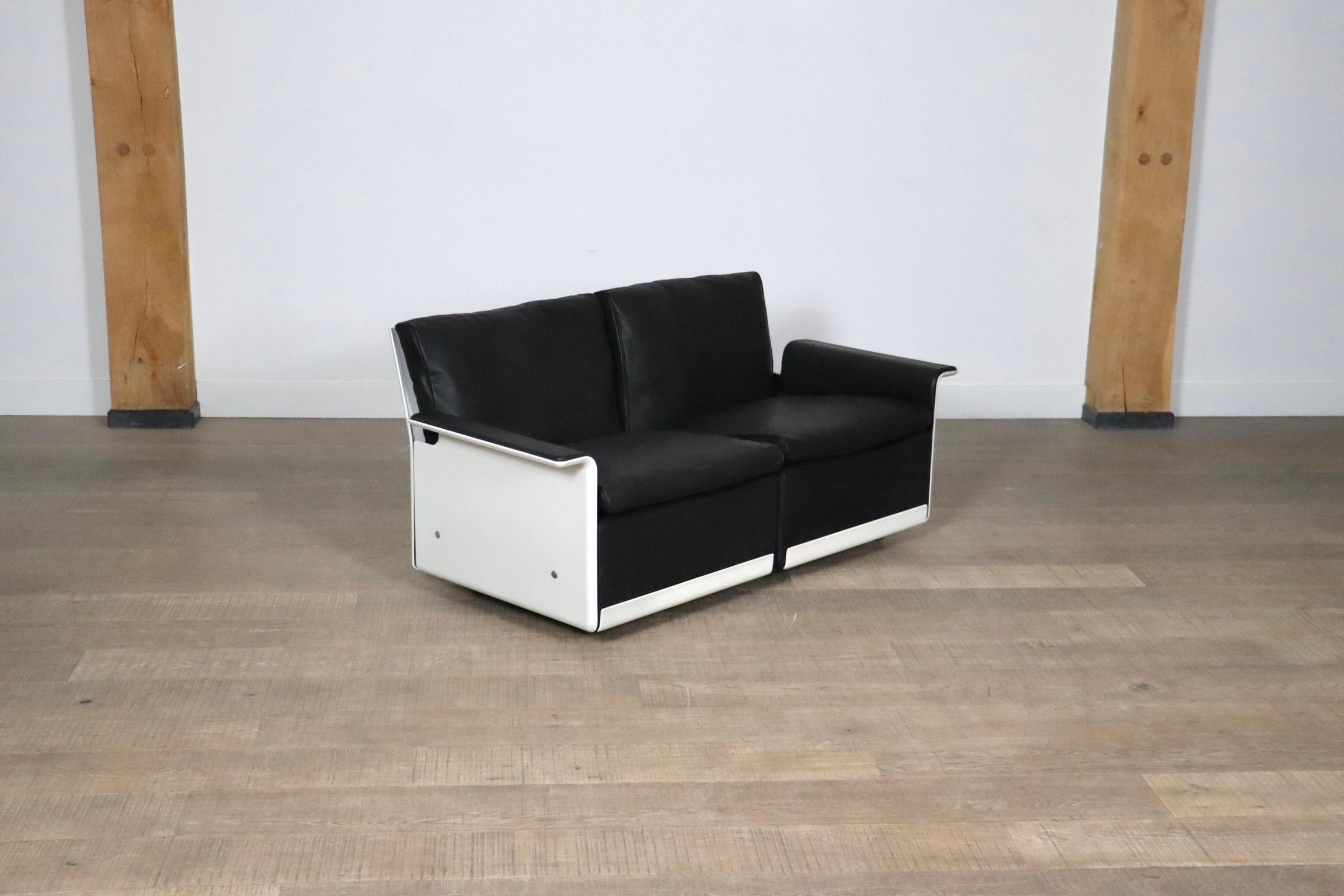 Dieter Rams Modell 620 Zweisitzer-Sofa aus schwarzem Leder für Vitsoe, 1980er Jahre 2