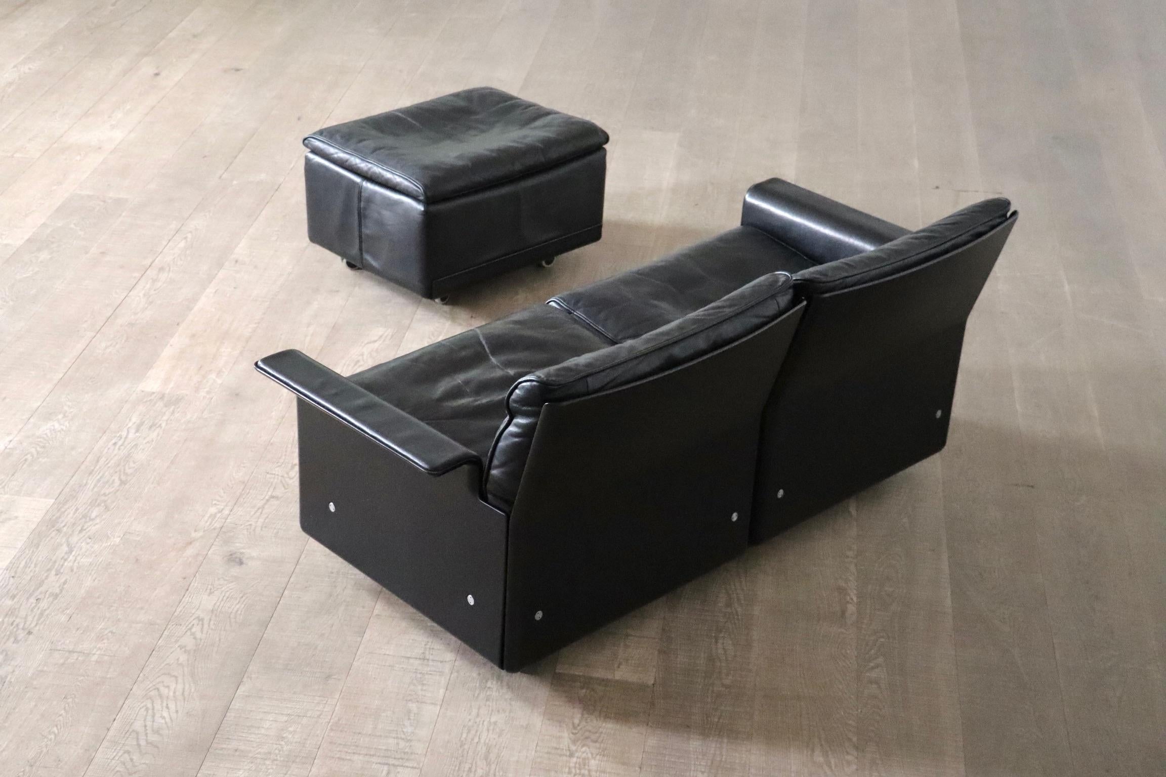 Dieter Rams Modell 620 Zweisitzer-Sofa aus schwarzem Leder für Vitsoe, 1980er Jahre 5