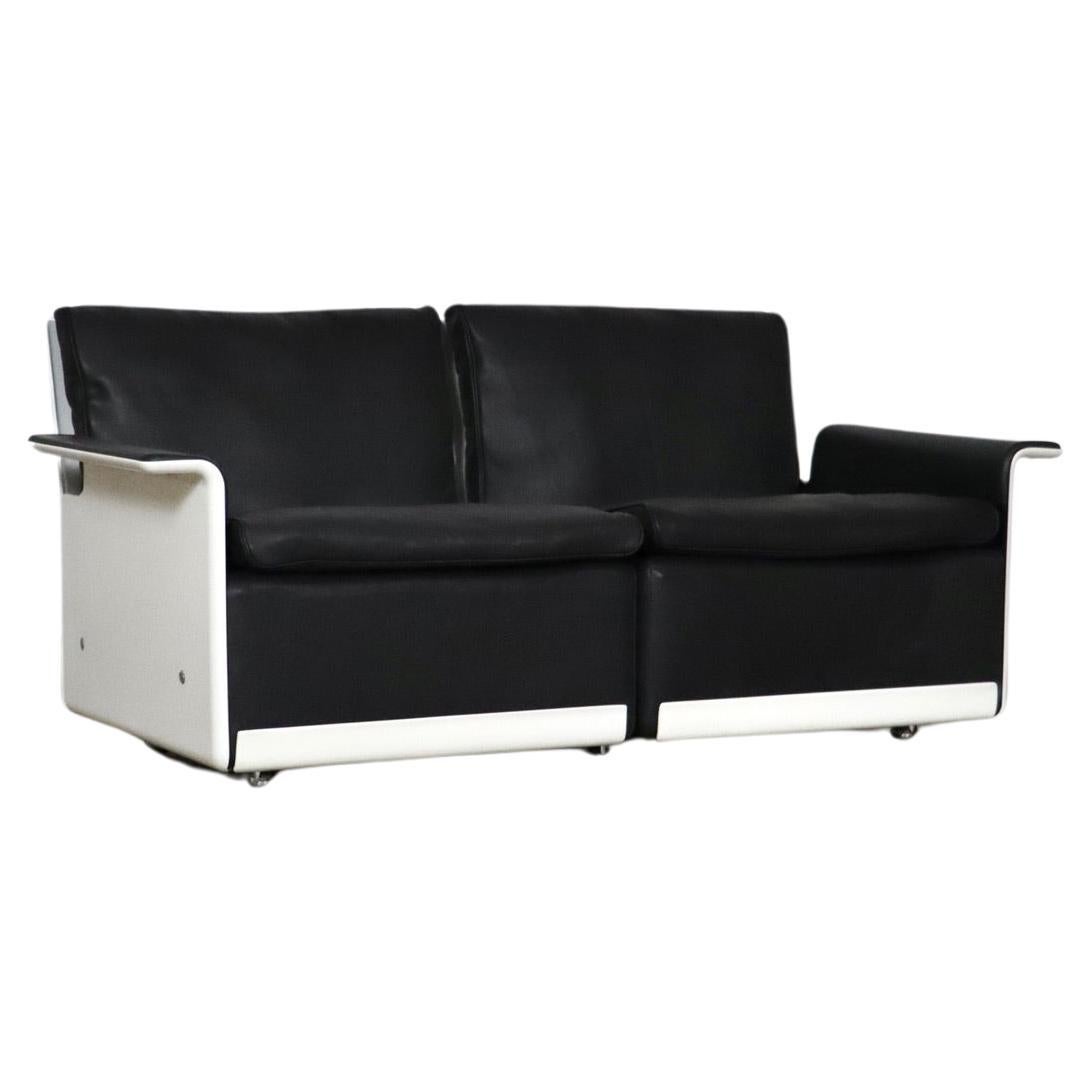 Dieter Rams Model 620 Two Seater Sofa In Black Leather For Vitsoe, 1980s