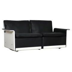 Vintage Dieter Rams Model 620 Two Seater Sofa In Black Leather For Vitsoe, 1980s