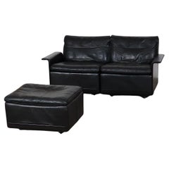 Dieter Rams Model 620 Two Seater Sofa In Black Leather For Vitsoe, 1980s