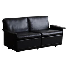 Dieter Rams Model 620 Two Seater Sofa In Black Leather For Vitsoe, 1980s