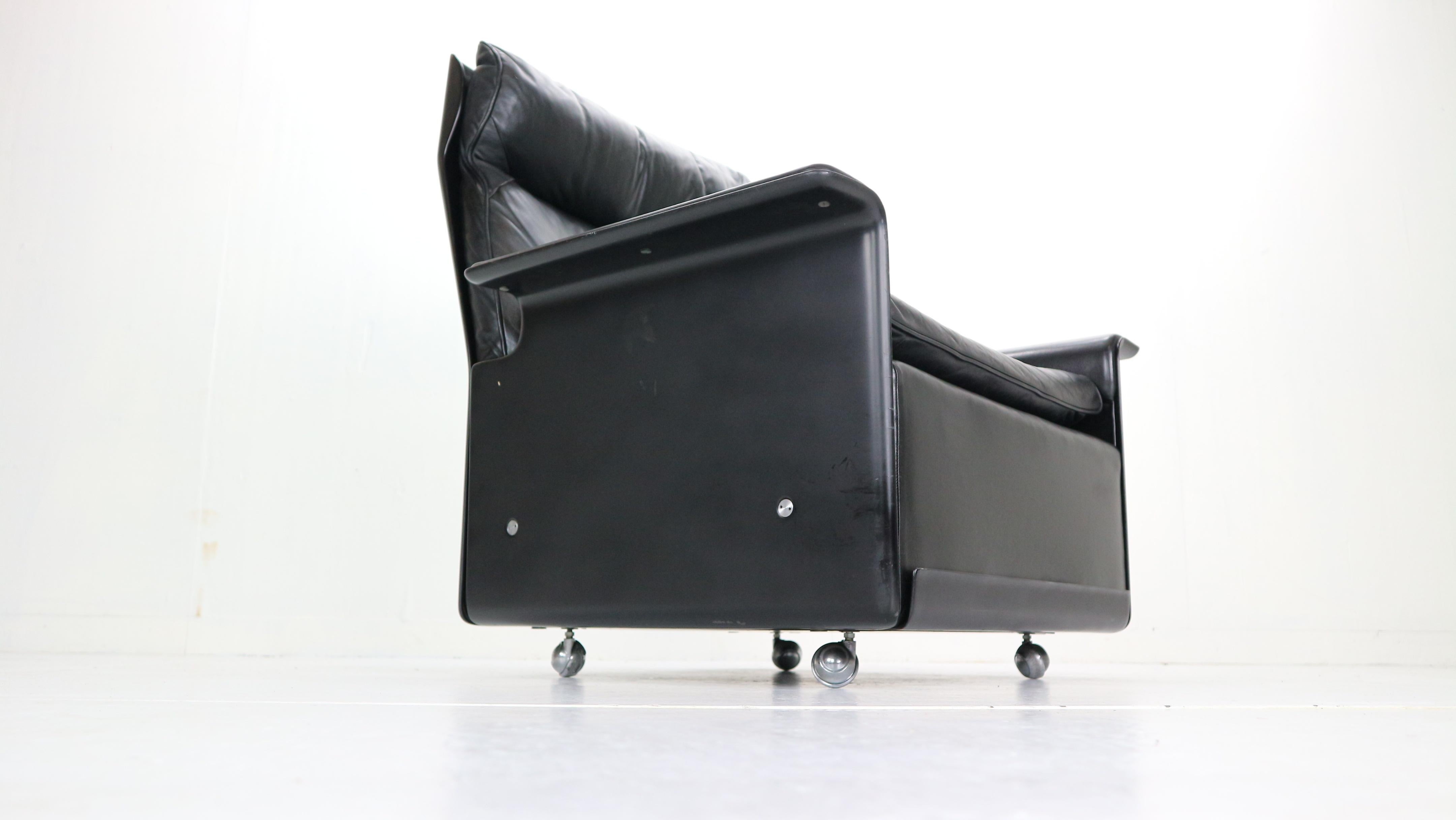 Dieter Rams Set of 2 Black Leather Lounge Chairs Model-620 for Vitsœ, 1970s 1