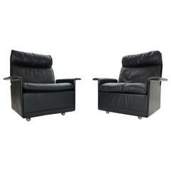Dieter Rams Set of 2 Black Leather Lounge Chairs Model-620 for Vitsœ, 1970s