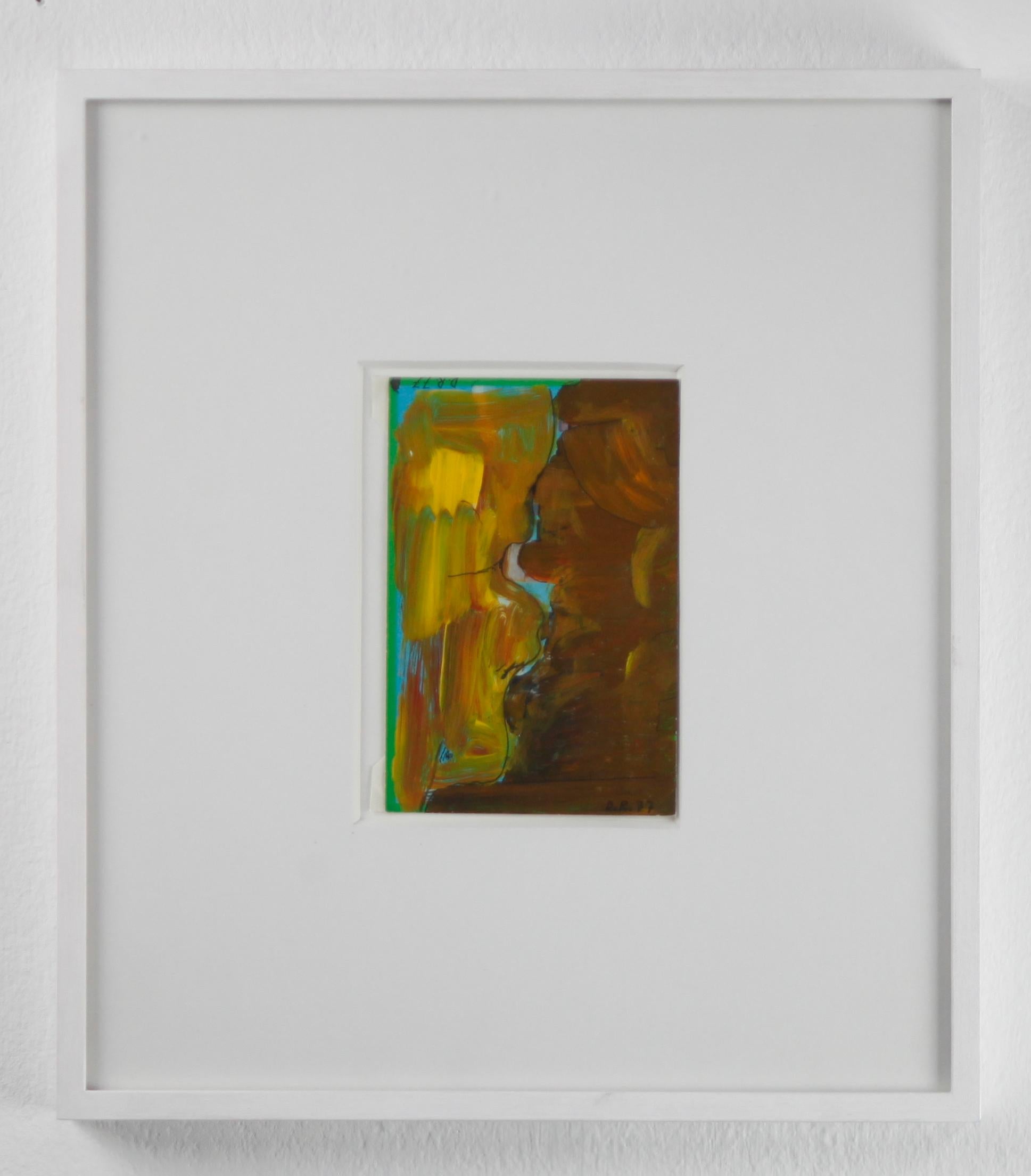 "Untitled", framed Postcard, oil and ink, monogrammed by Roth