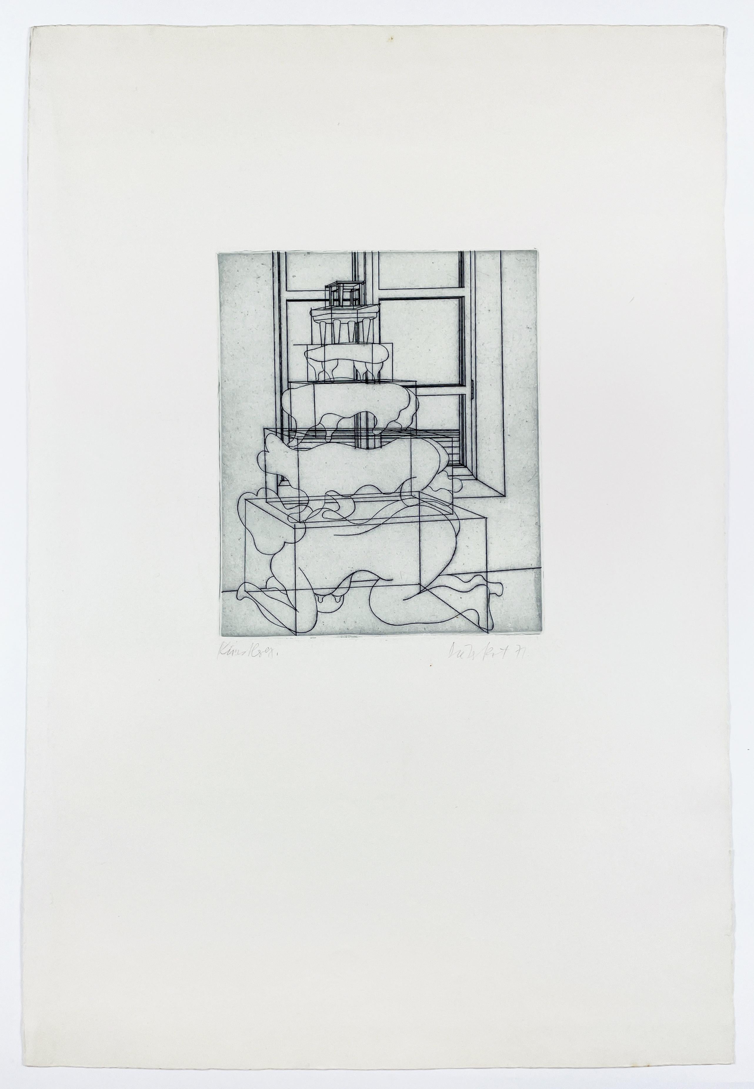 A feminine thought Dieter Roth portfolio abstract geometric black white etching For Sale 1