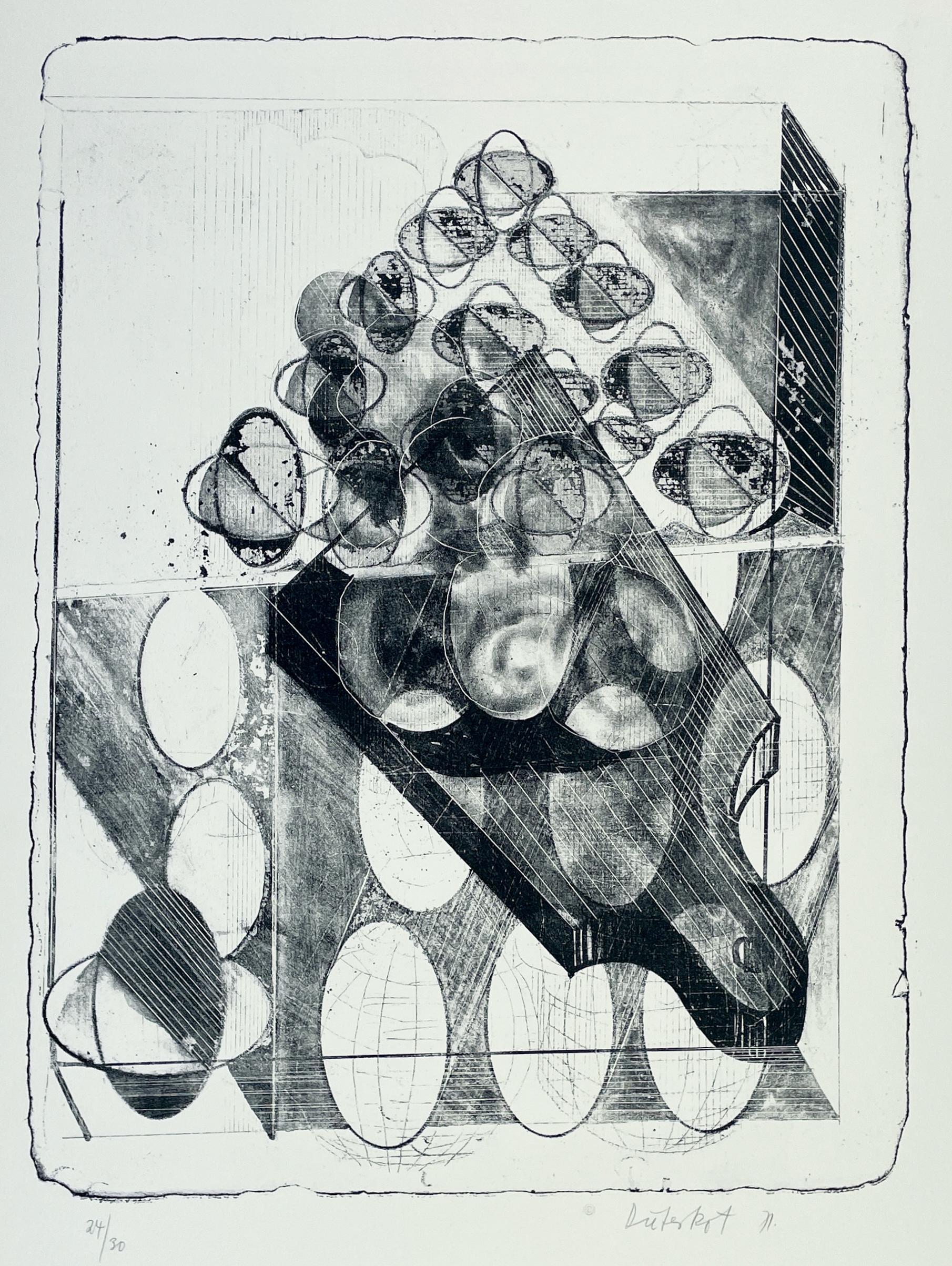 A Muse (single print #11) by Dieter Roth abstract black and white lithograph For Sale 1