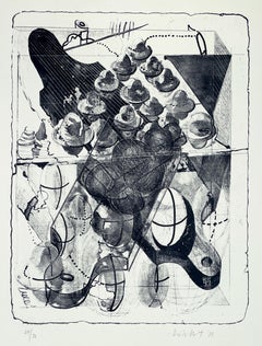 Vintage A Muse (single print #11) by Dieter Roth abstract black and white lithograph