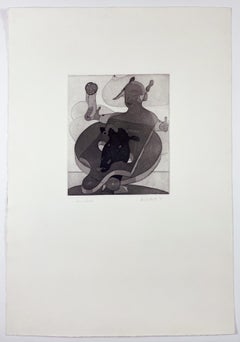Vintage A thought by Dieter Roth abstract geometric black and white etching