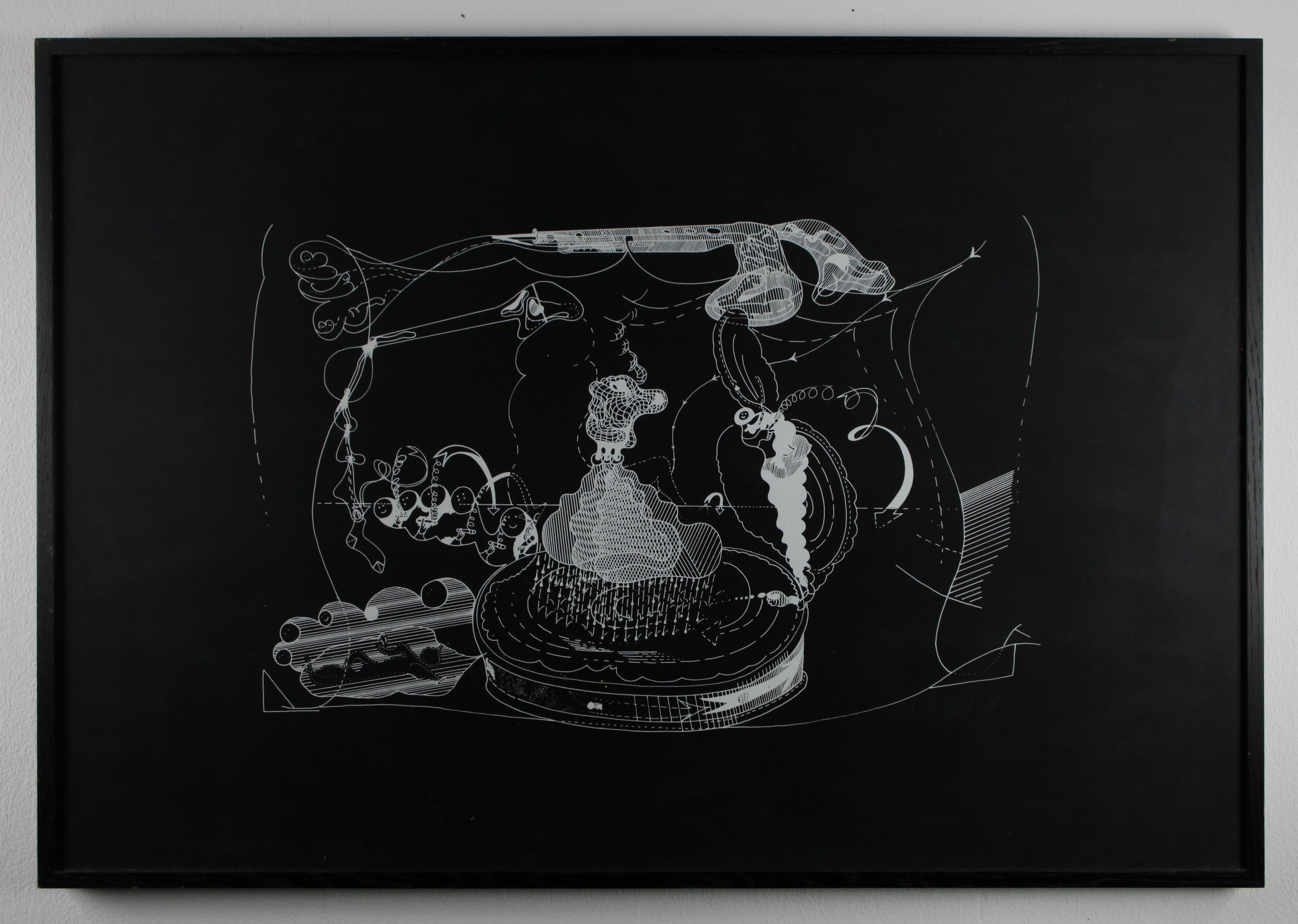 "In the West", original print, white on black cardboard, signed by Roth, framed - Print by Dieter Roth