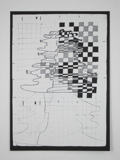 "Linequartet", unframed black and white print, black cardboard