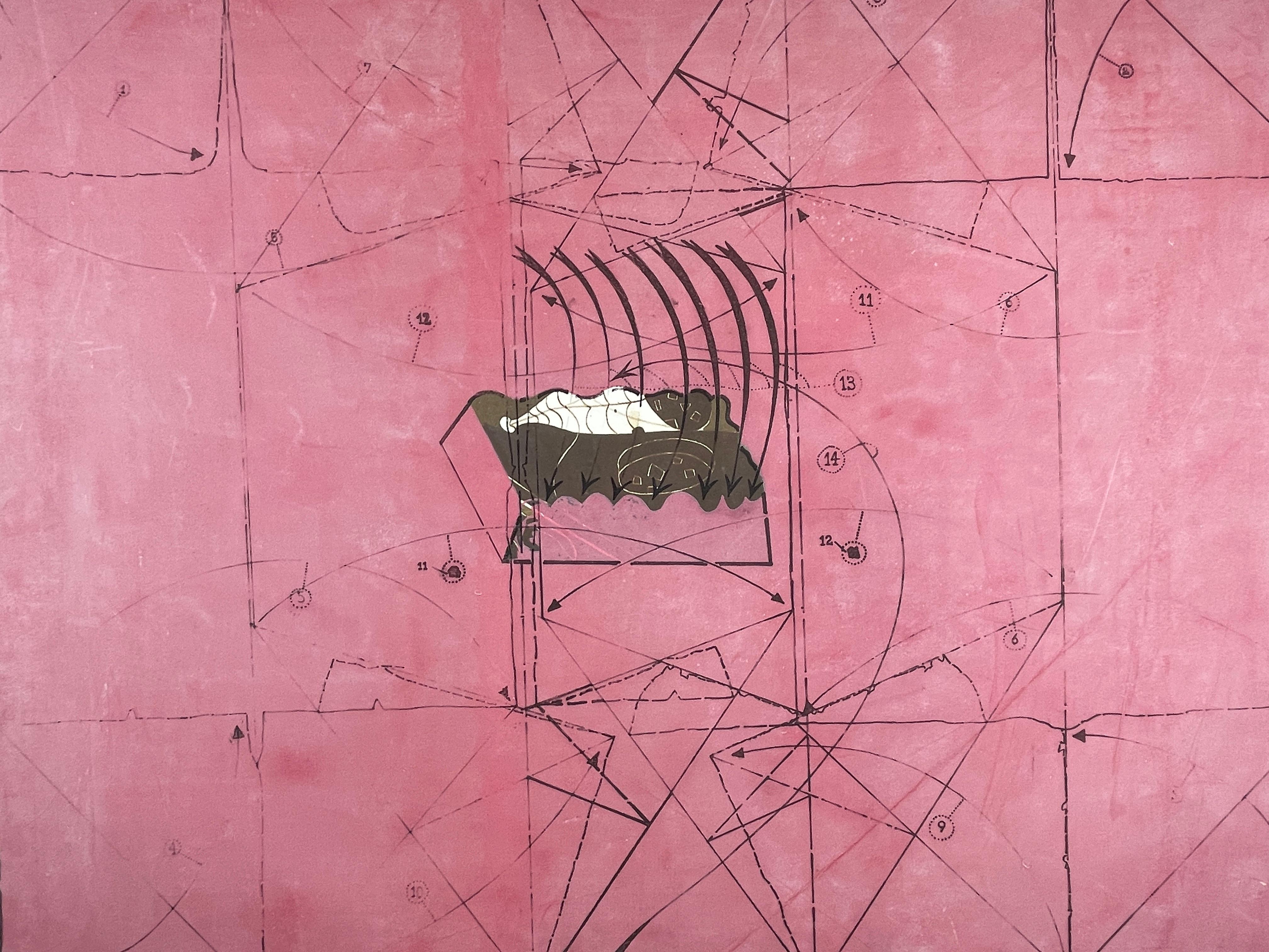 Wrapper by Dieter Roth, abstrakter rosa, einzigartiger, einzigartiger Druck mit schimmerndem Schimmer im Angebot 1