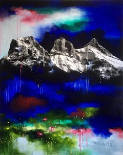 Original mixed media painting by Dieter Schlatter titled THREE SISTERS CANMORE