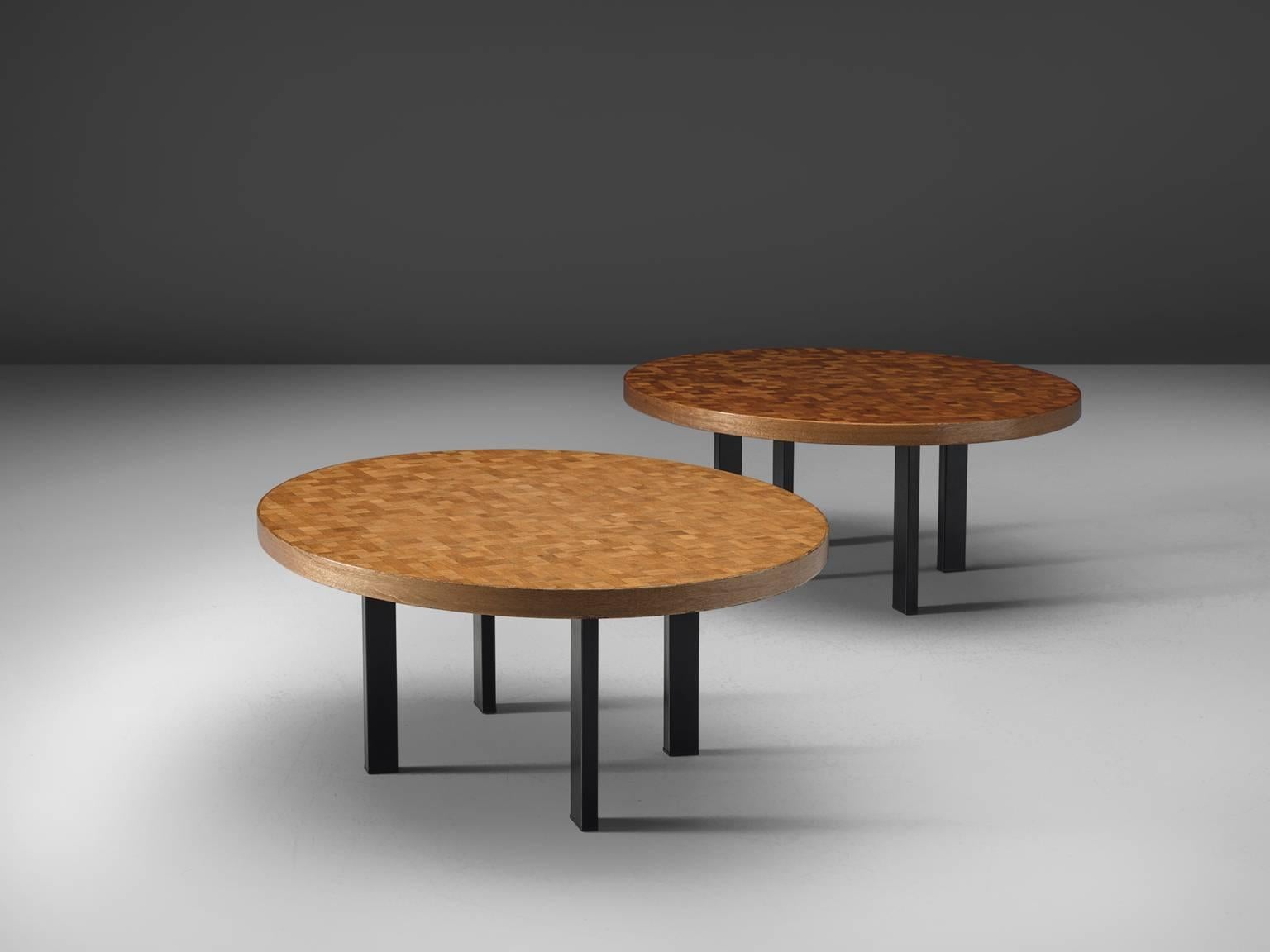 Dieter Waeckerlin for Idealheim, teak, steel, Switzerland, 1960s

This set of side tables is designed by Dieter Waeckerlin for Idealheim. The table features clean lines and a balanced, sleek combination of the end grain wooden combined with the