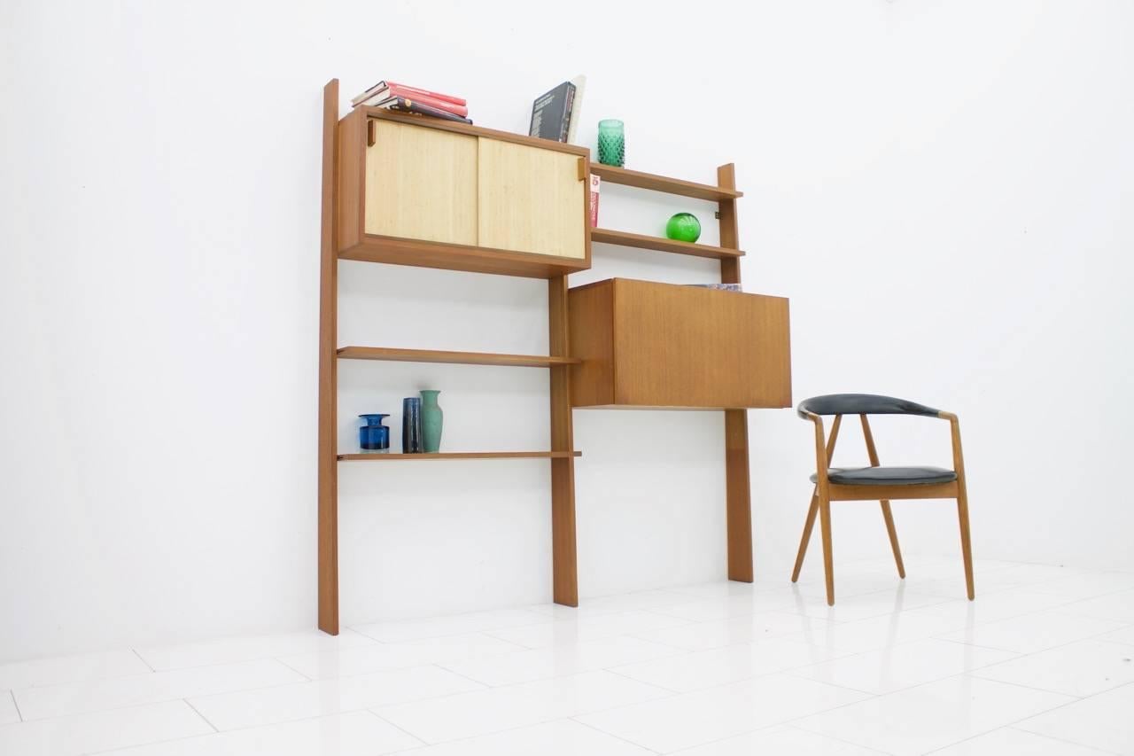 Dieter Waeckerlin Teak Shelf with Seagrass Sliding Doors a Bar or Desk, 1950s For Sale 4