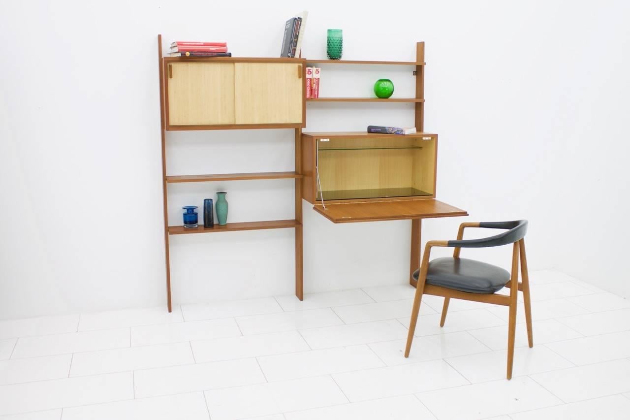 Mid-Century Modern Dieter Waeckerlin Teak Shelf with Seagrass Sliding Doors a Bar or Desk, 1950s For Sale