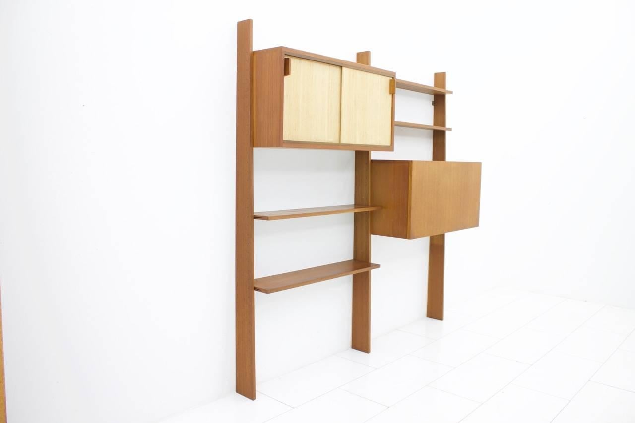 Dieter Waeckerlin Teak Shelf with Seagrass Sliding Doors a Bar or Desk, 1950s For Sale 2