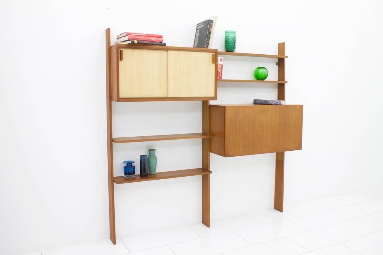 Dieter Waeckerlin Teak Shelf with Seagrass Sliding Doors a Bar or Desk, 1950s For Sale 3