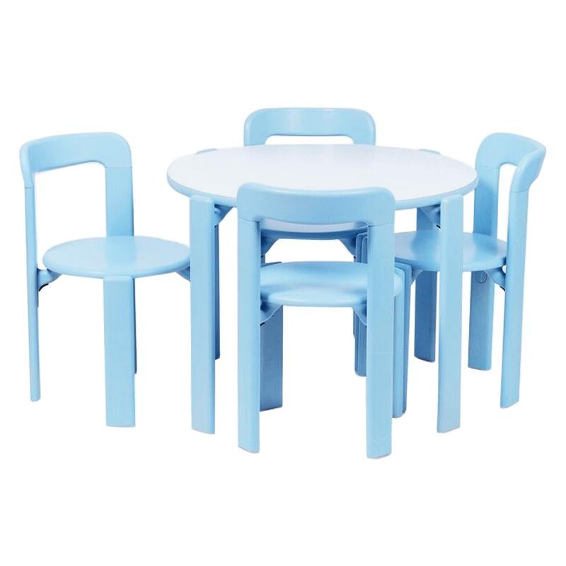 Dietiker Rey Junior Set, Kids Table and Chairs in Blue, Designed by Bruno Rey