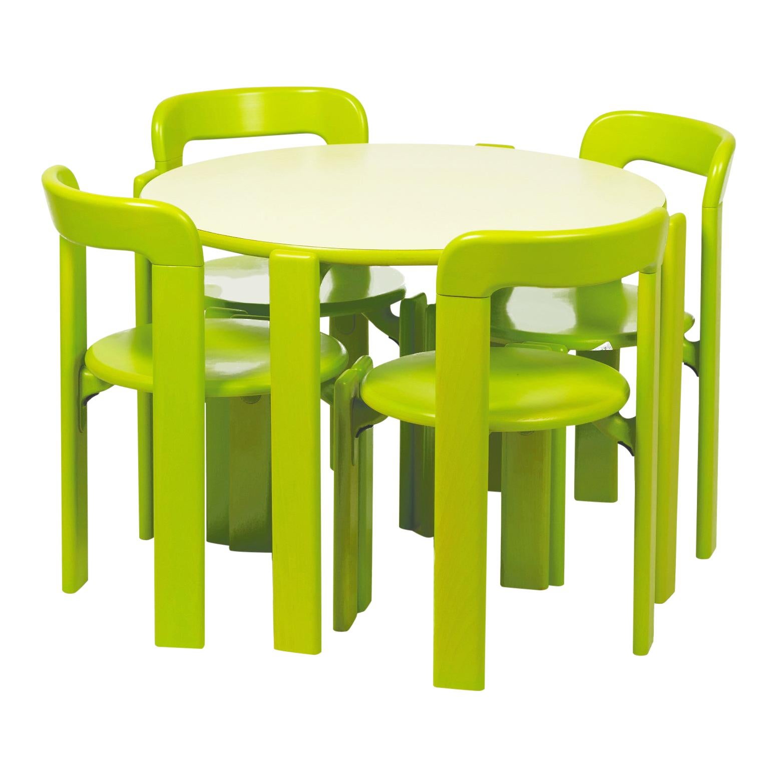 Dietiker Rey Junior Set, Kids Table and Chairs in Green, Designed by Bruno Rey