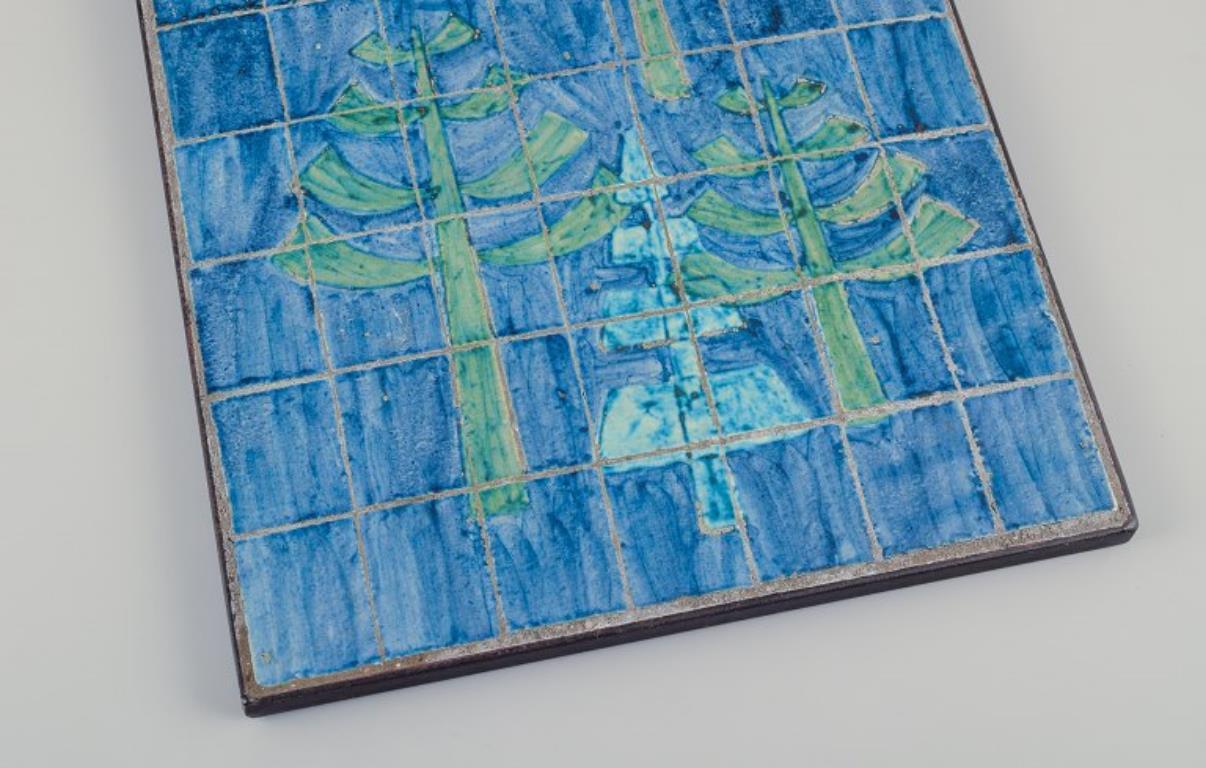 Glazed Dietlinde Hein for Knabstrup. Unique ceramic wall plaque with fir trees.