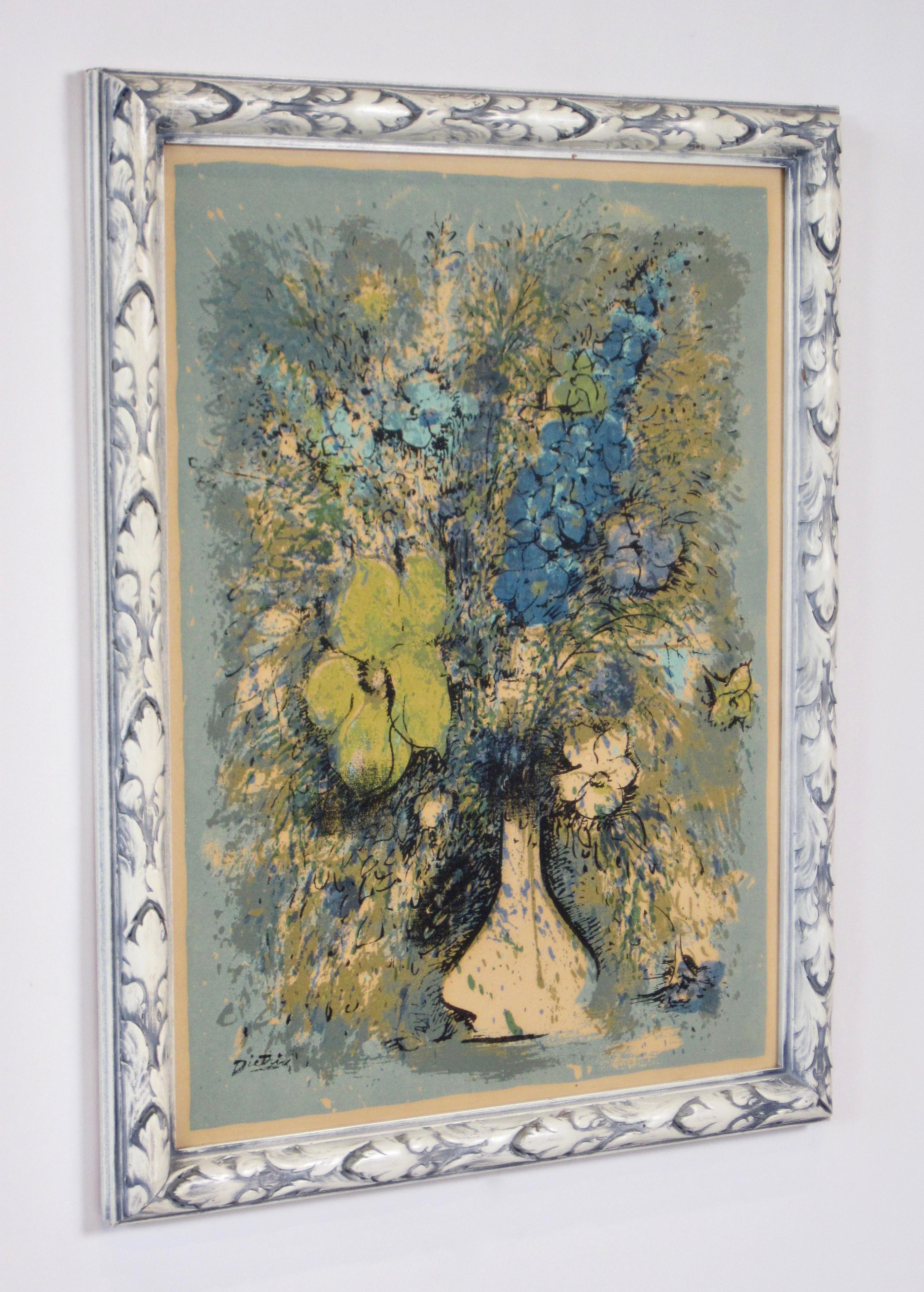 American Dietrich Grunewald Floral Serigraph Print Pair Framed For Sale