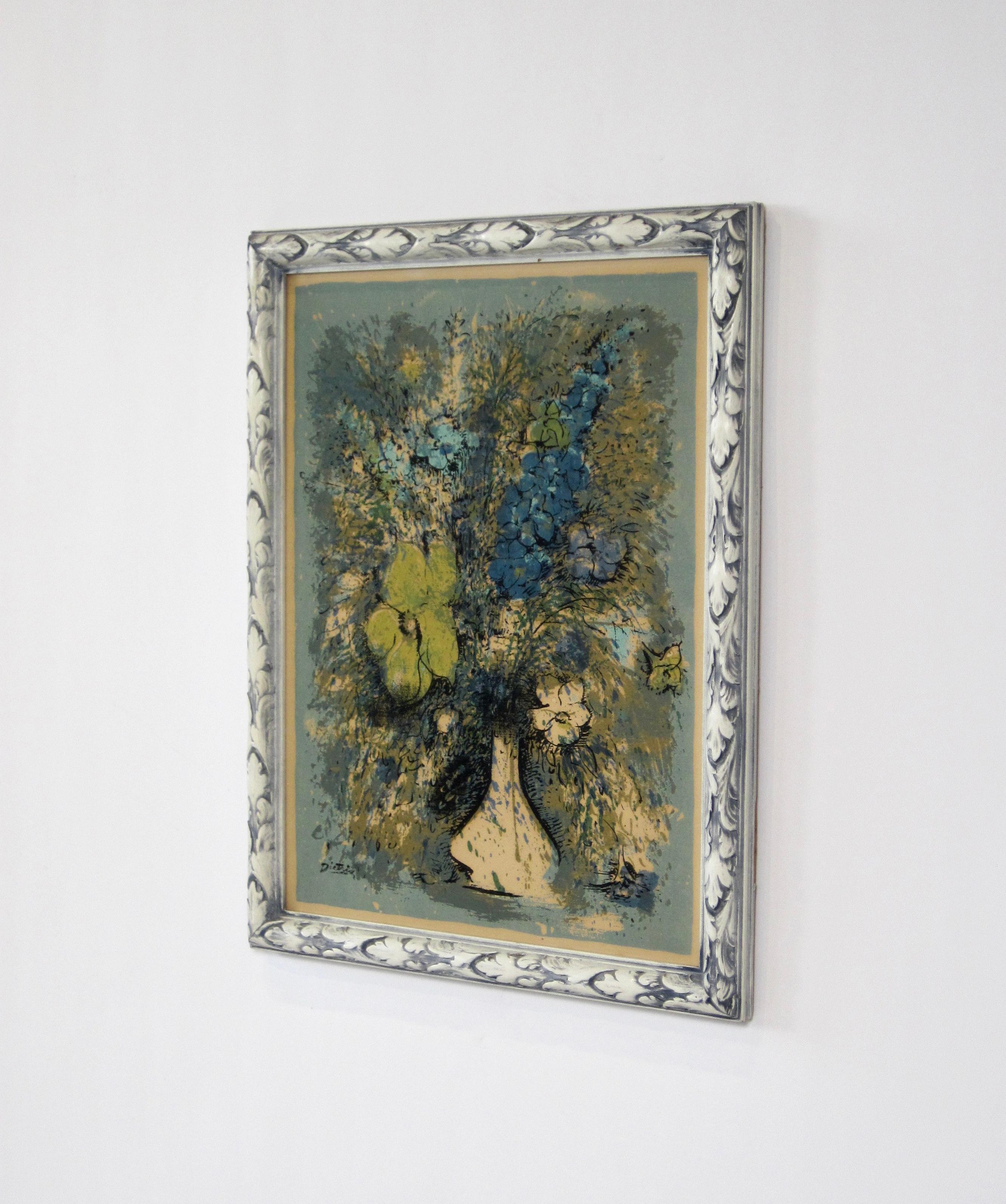 Dietrich Grunewald Floral Serigraph Print Pair Framed In Good Condition For Sale In Ferndale, MI