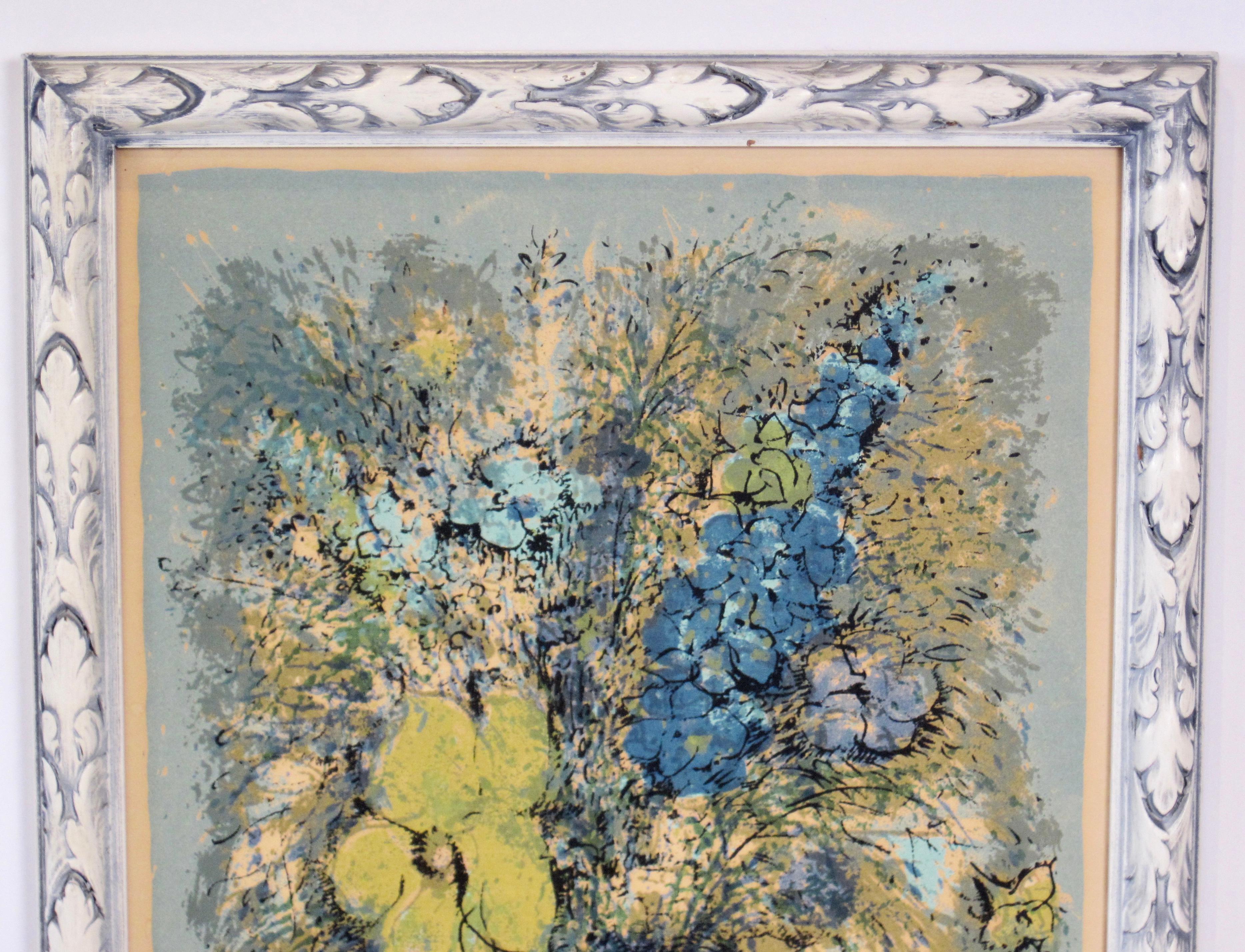 20th Century Dietrich Grunewald Floral Serigraph Print Pair Framed For Sale
