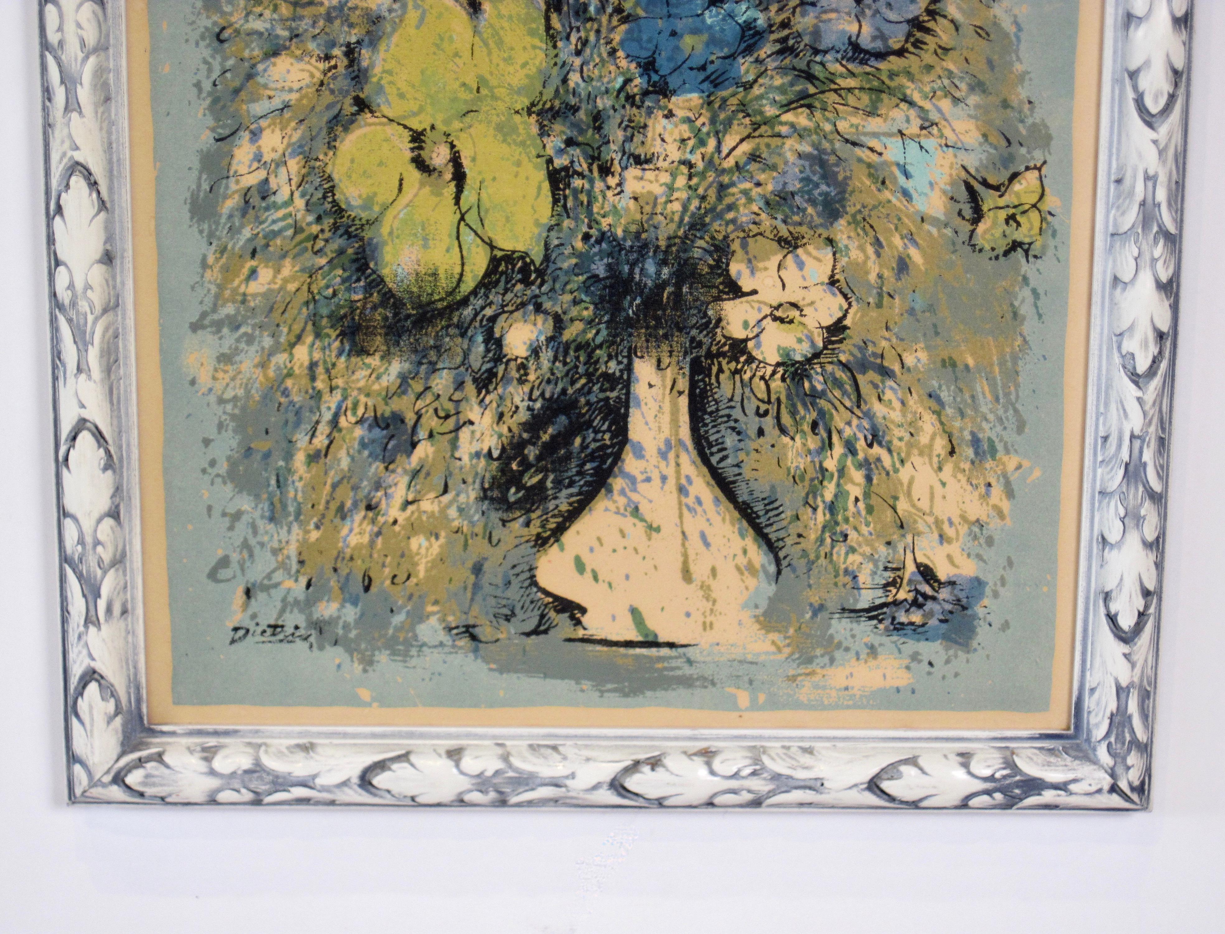 Wood Dietrich Grunewald Floral Serigraph Print Pair Framed For Sale