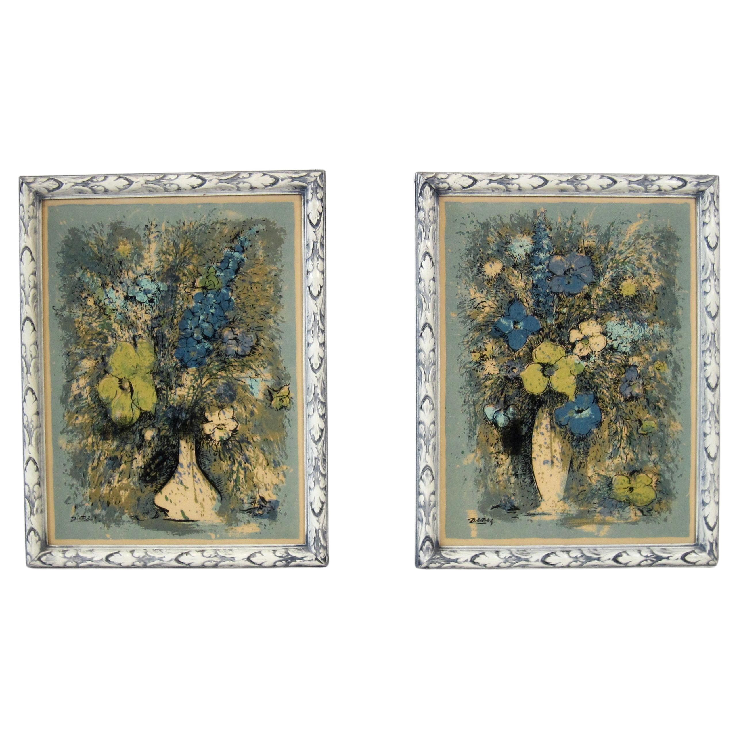 Dietrich Grunewald Floral Serigraph Print Pair Framed For Sale