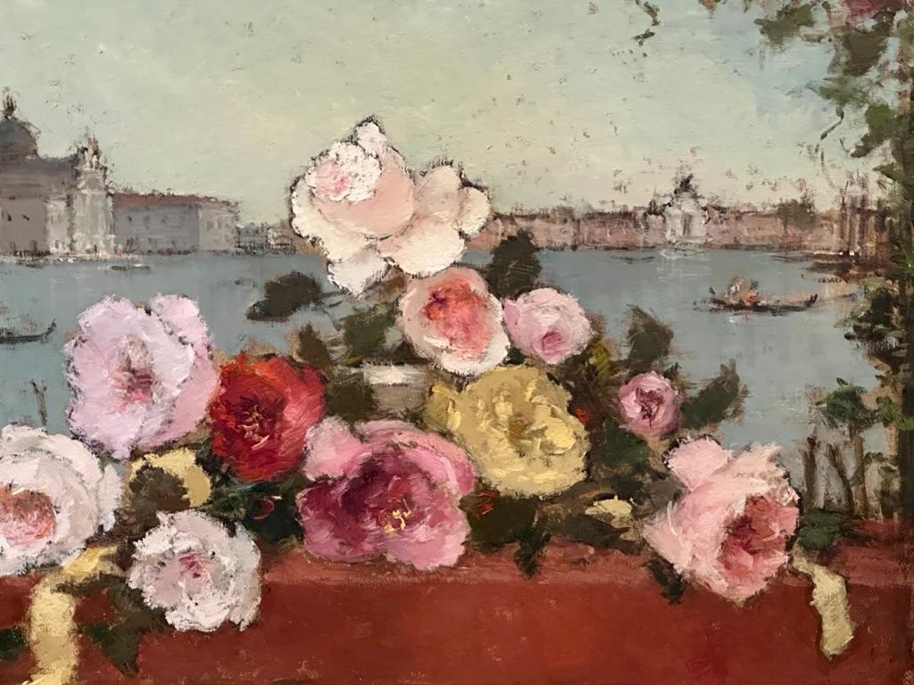 Dietz Edzard (German, 1893-1963) Still Life of Flowers with Venetian Backdrop In Good Condition In Charlottesville, VA