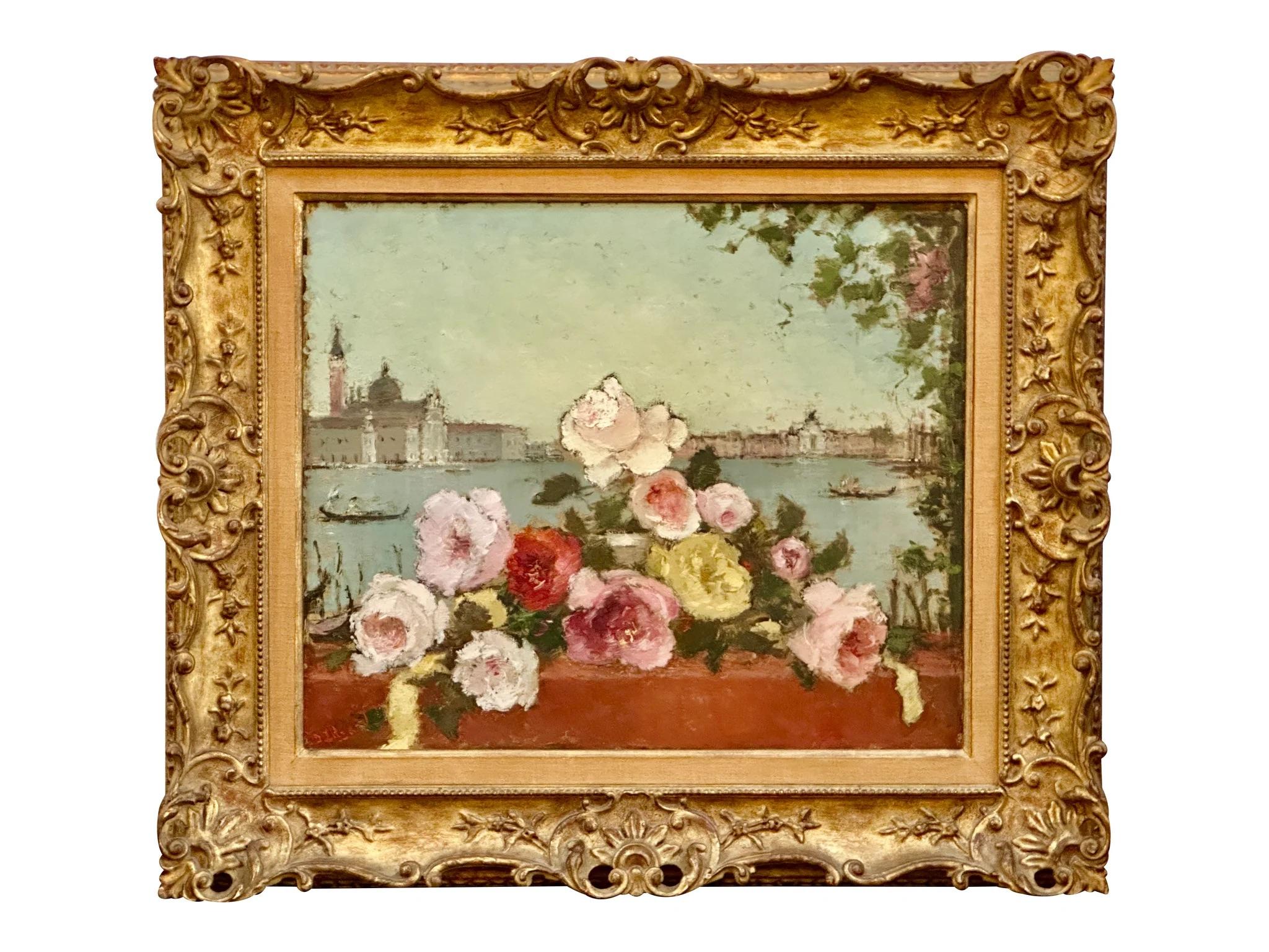 Dietz Edzard (German, 1893-1963) Still Life of Flowers with Venetian Backdrop 1