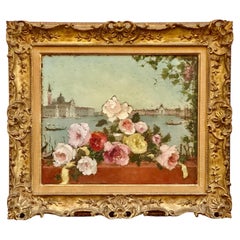 Antique Dietz Edzard (German, 1893-1963) Still Life of Flowers with Venetian Backdrop