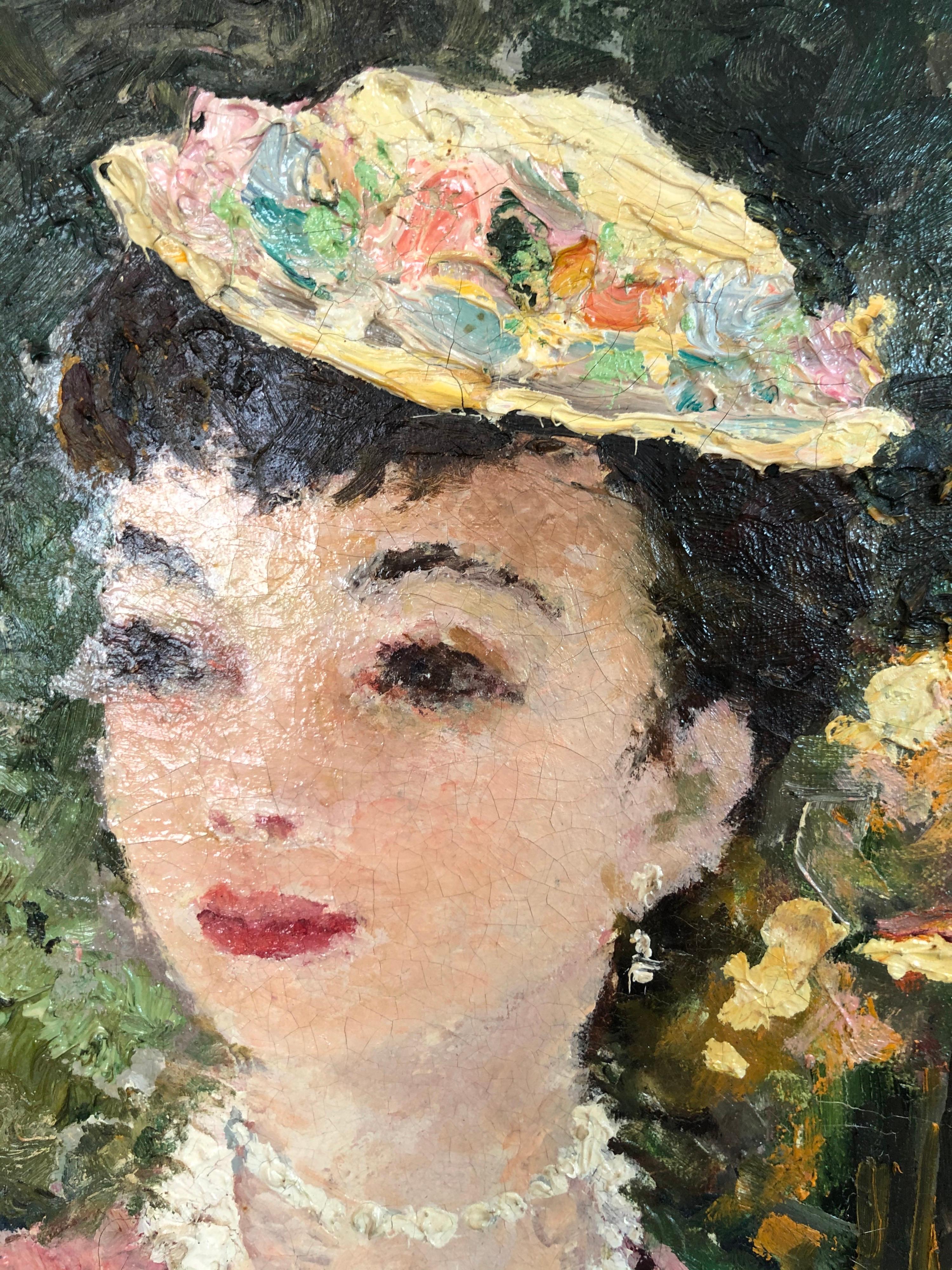 Impasto Impressionist Oil on canvas of a Woman Attributed to Dietz Edzard For Sale 6