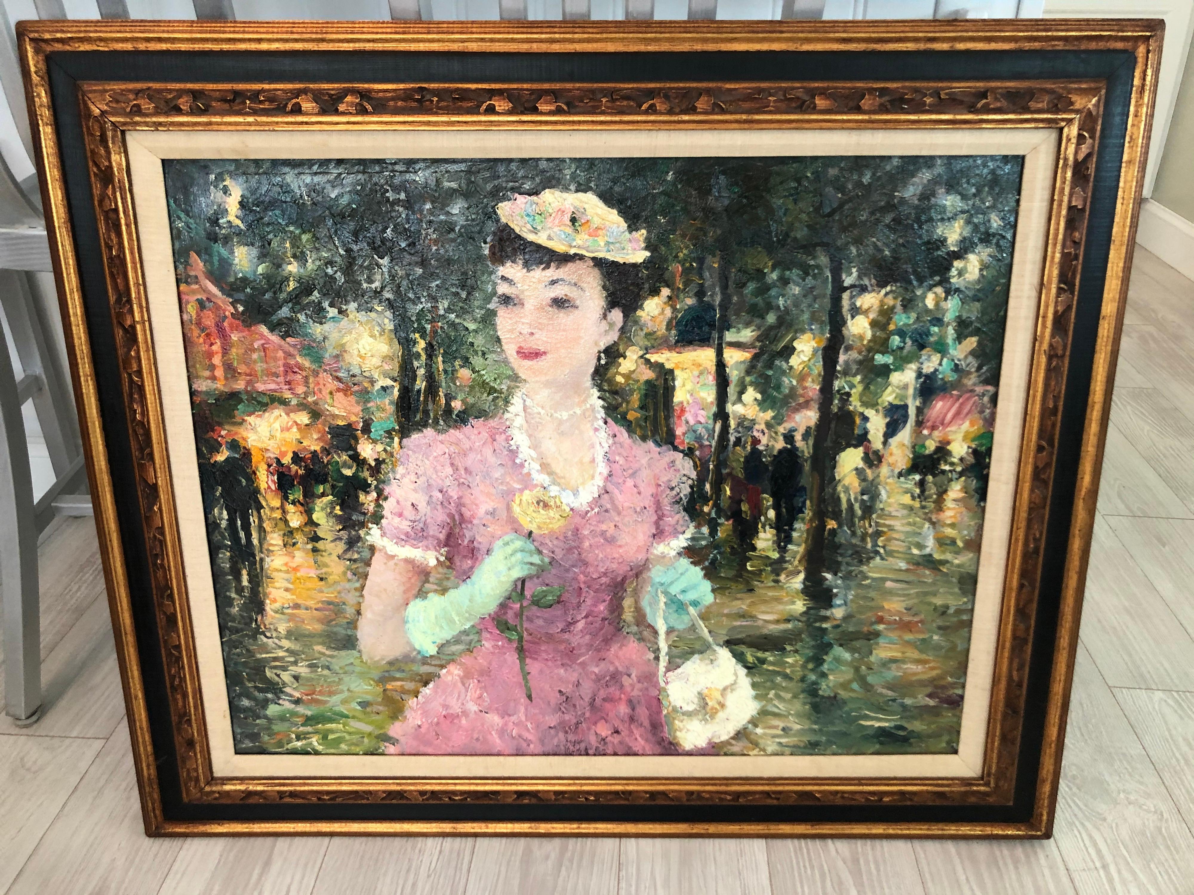 Impasto Impressionist Oil on Canvas of a Woman With a Rose Attributed to Dietz Edzard. Incredible piece of fine art history. A perfect gift for a serious collector.  There is no signature on the painting. But it looks as though the painting may have
