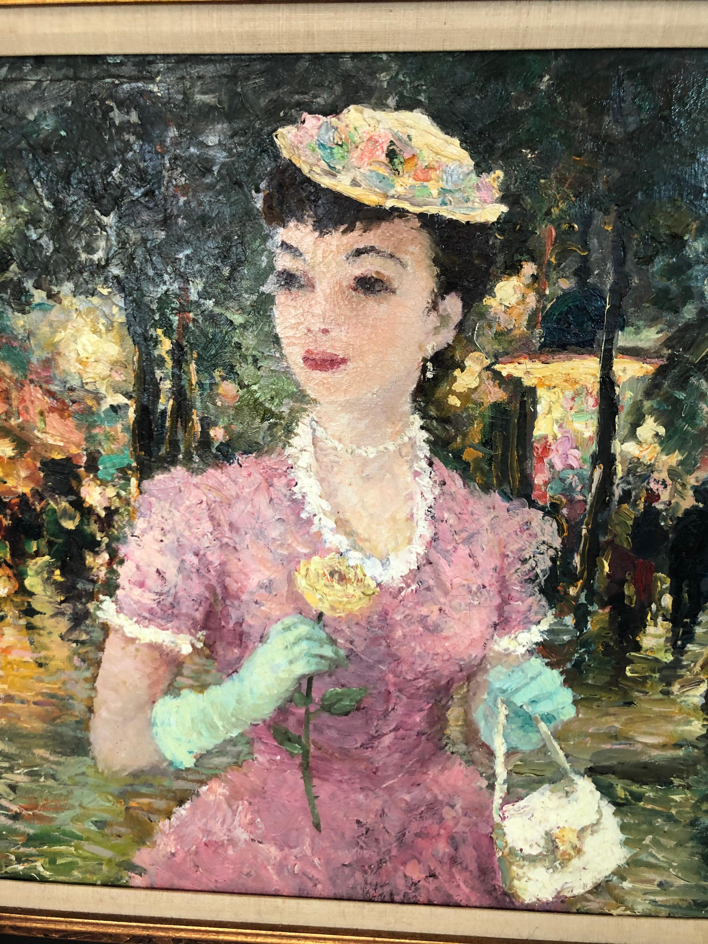 Huile impressionniste sur toile d'une femme attribuée à Dietz Edzard Bon état - En vente à Redding, CT