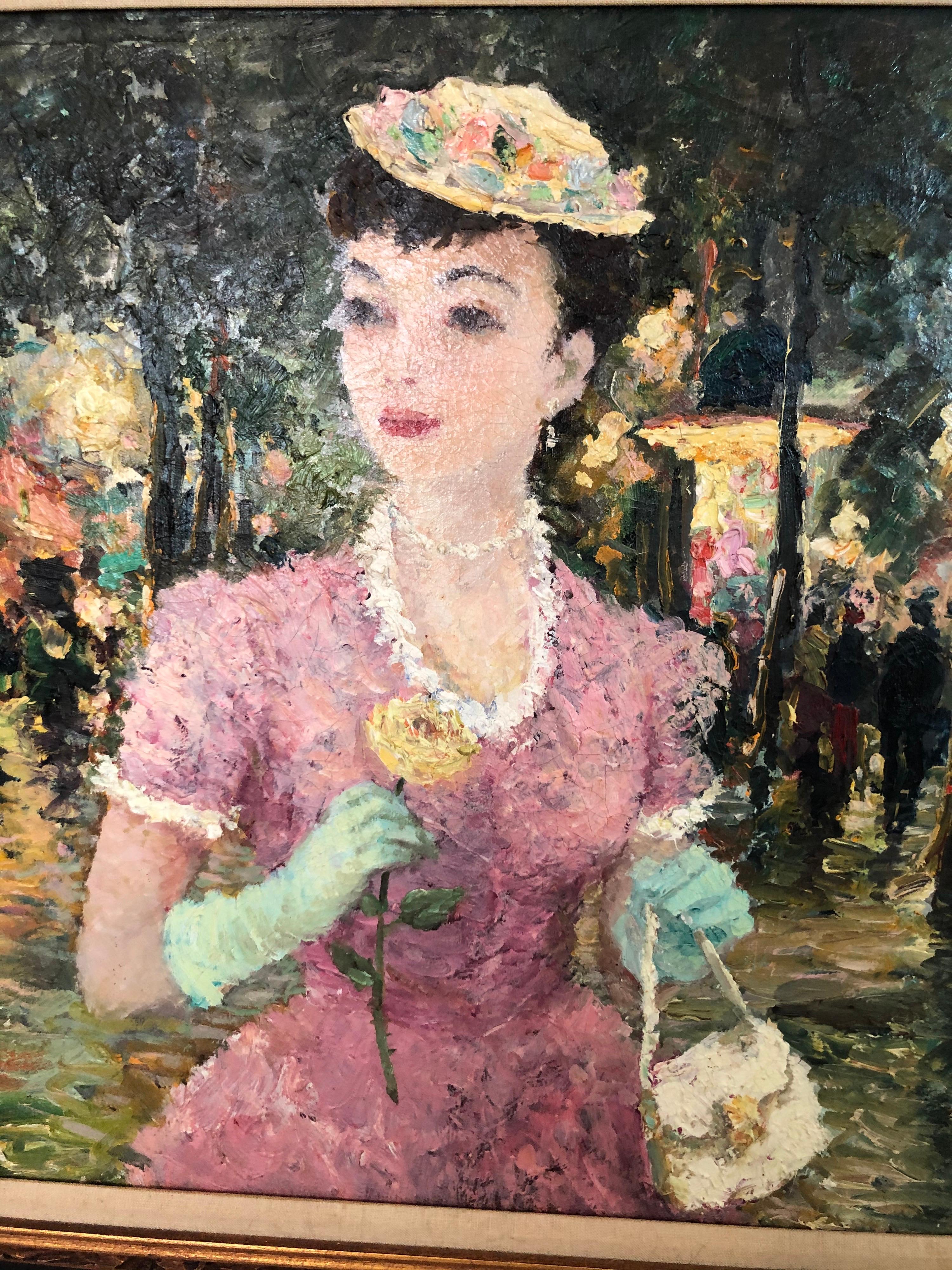 Bois Huile impressionniste sur toile d'une femme attribuée à Dietz Edzard en vente