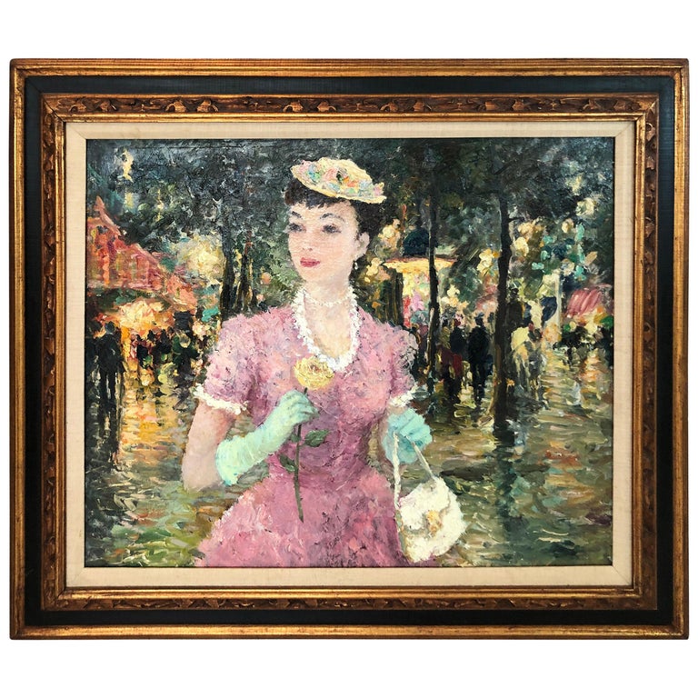 Dietz Edzard Oil on Canvas of Woman with Rose For Sale at 1stDibs