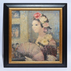 Antique French Impressionist "At the Opera" Portrait Painting by Dietz Edzard