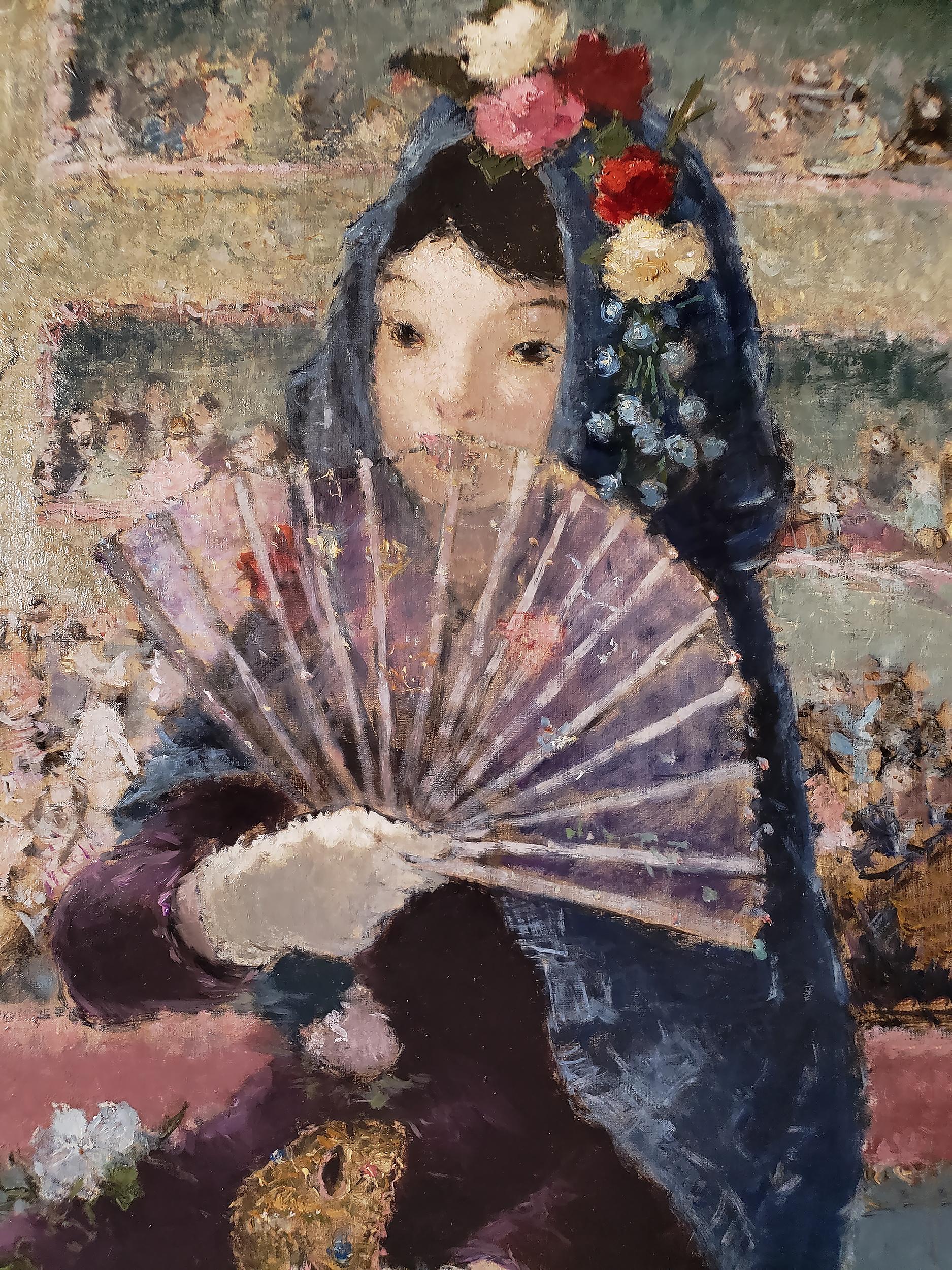 Au Bal Masque - Spanish girl at Opera - Like Degas - Painting by Dietz Edzard
