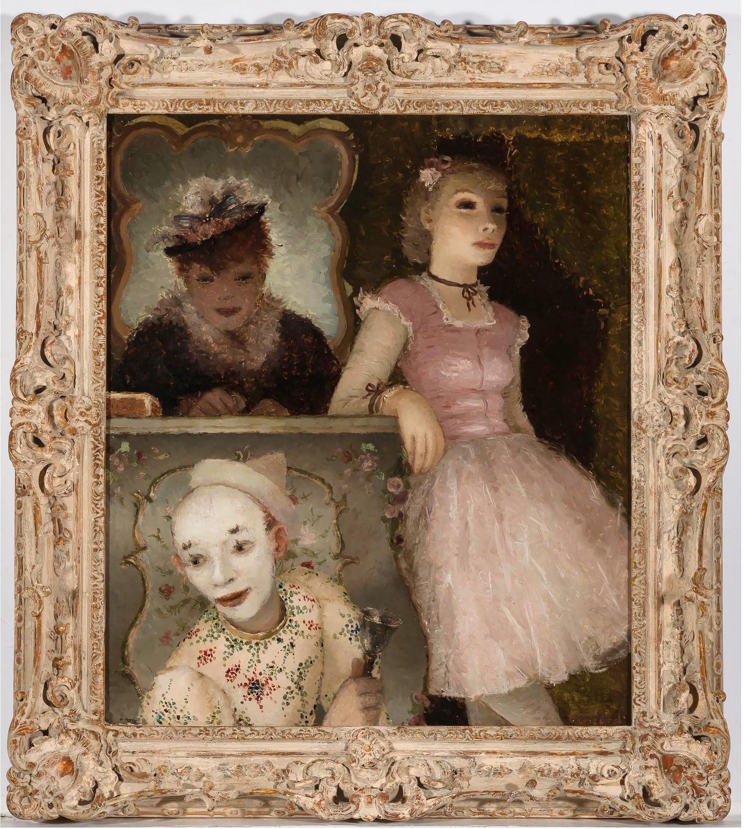 Ballerina, Clown and  Festival Performers - like Edgar Degas - Painting by Dietz Edzard