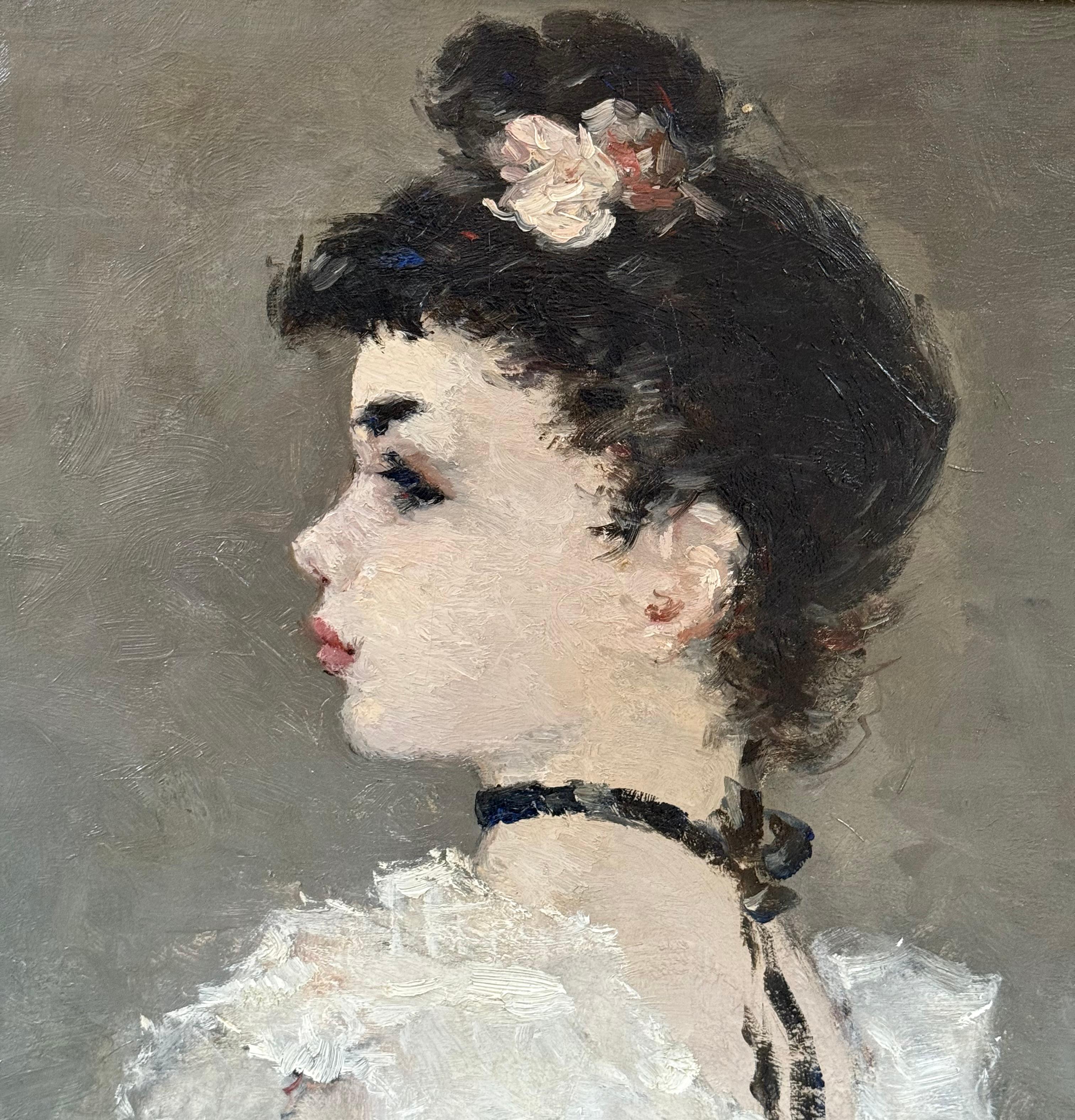 “Profil de Danseuse” - Gray Figurative Painting by Dietz Edzard