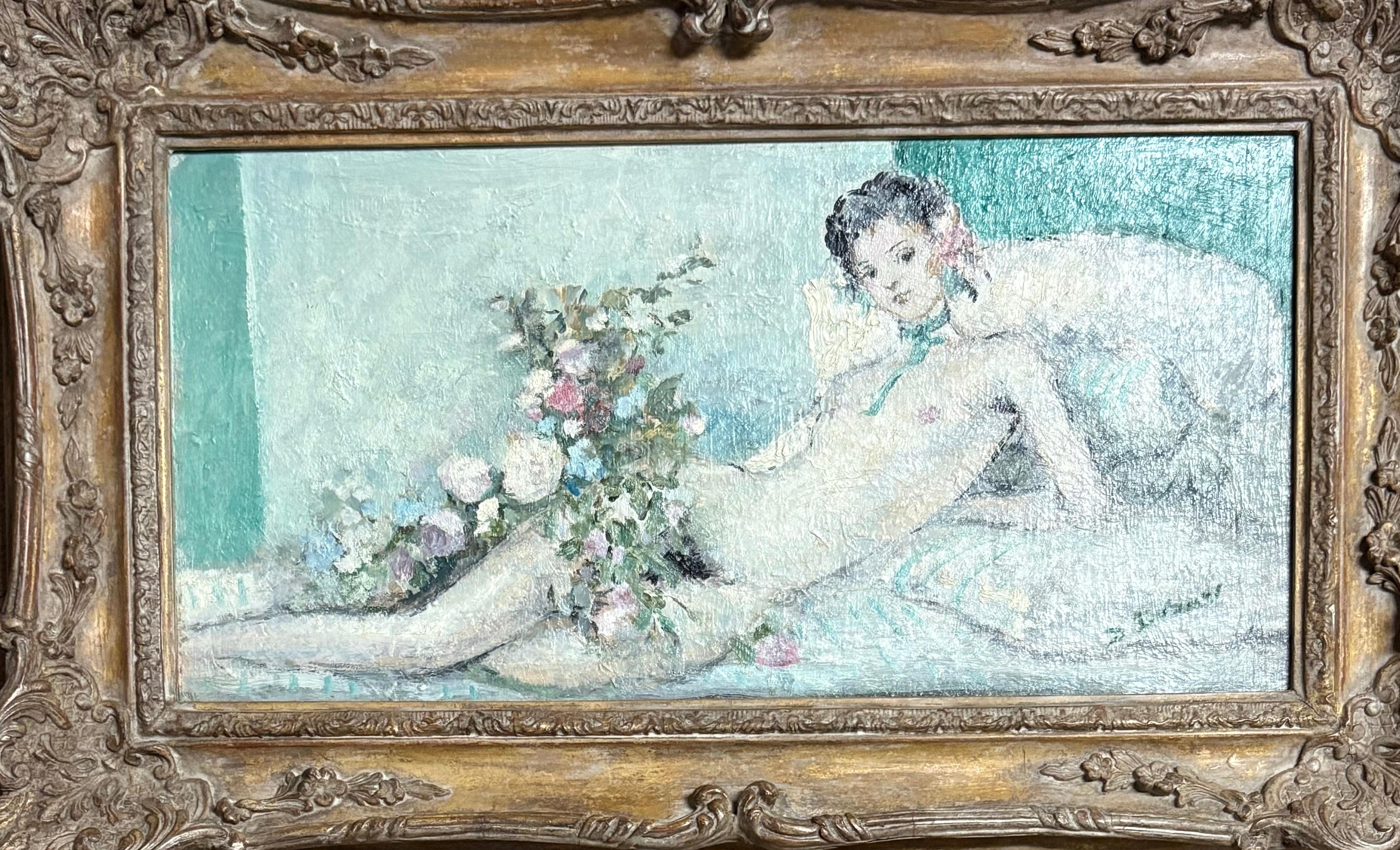 "Giovane donna in riposo con fiori"