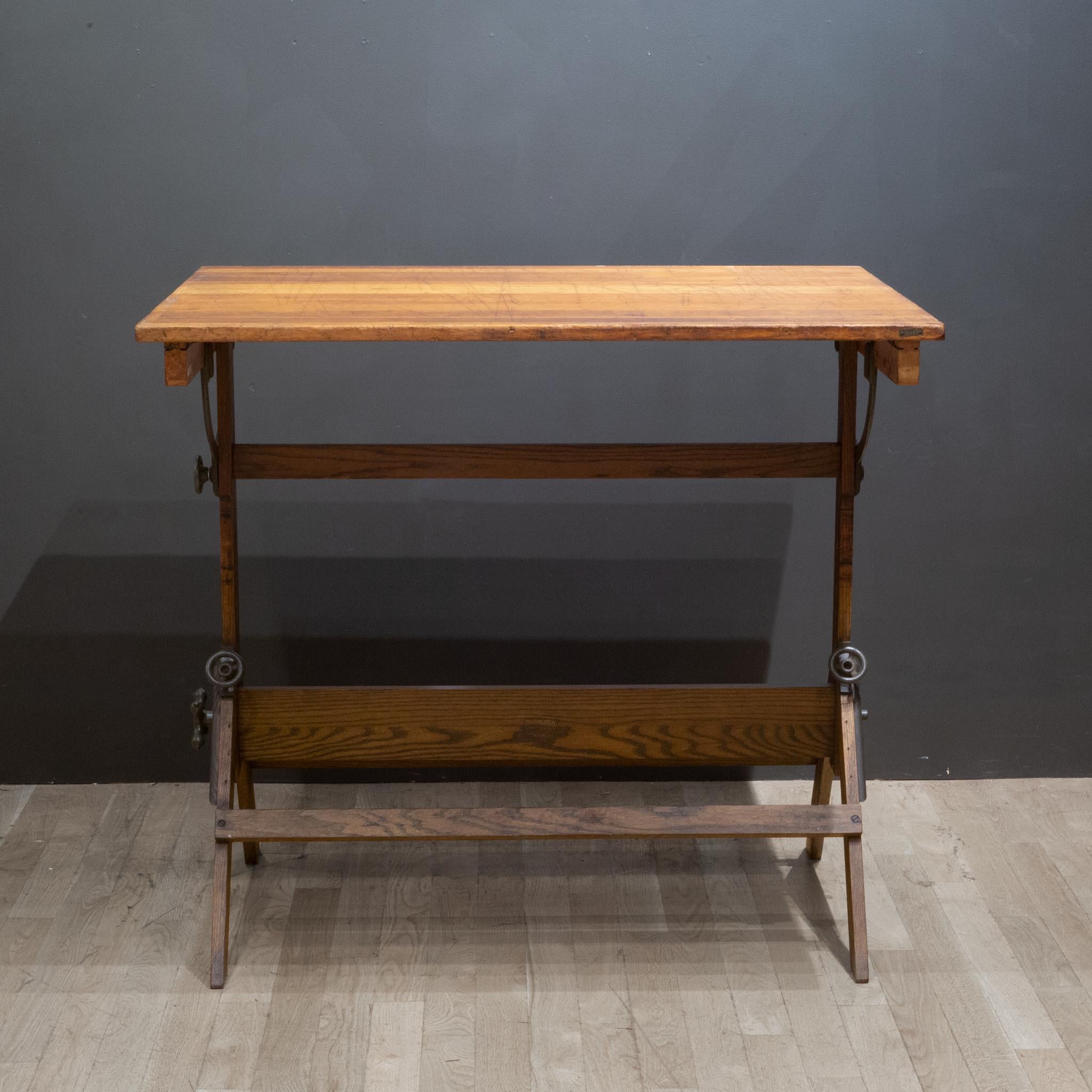 Industrial Dietzgen Drafting Table/Dining Table/Desk with Army Green Brackets C.1930