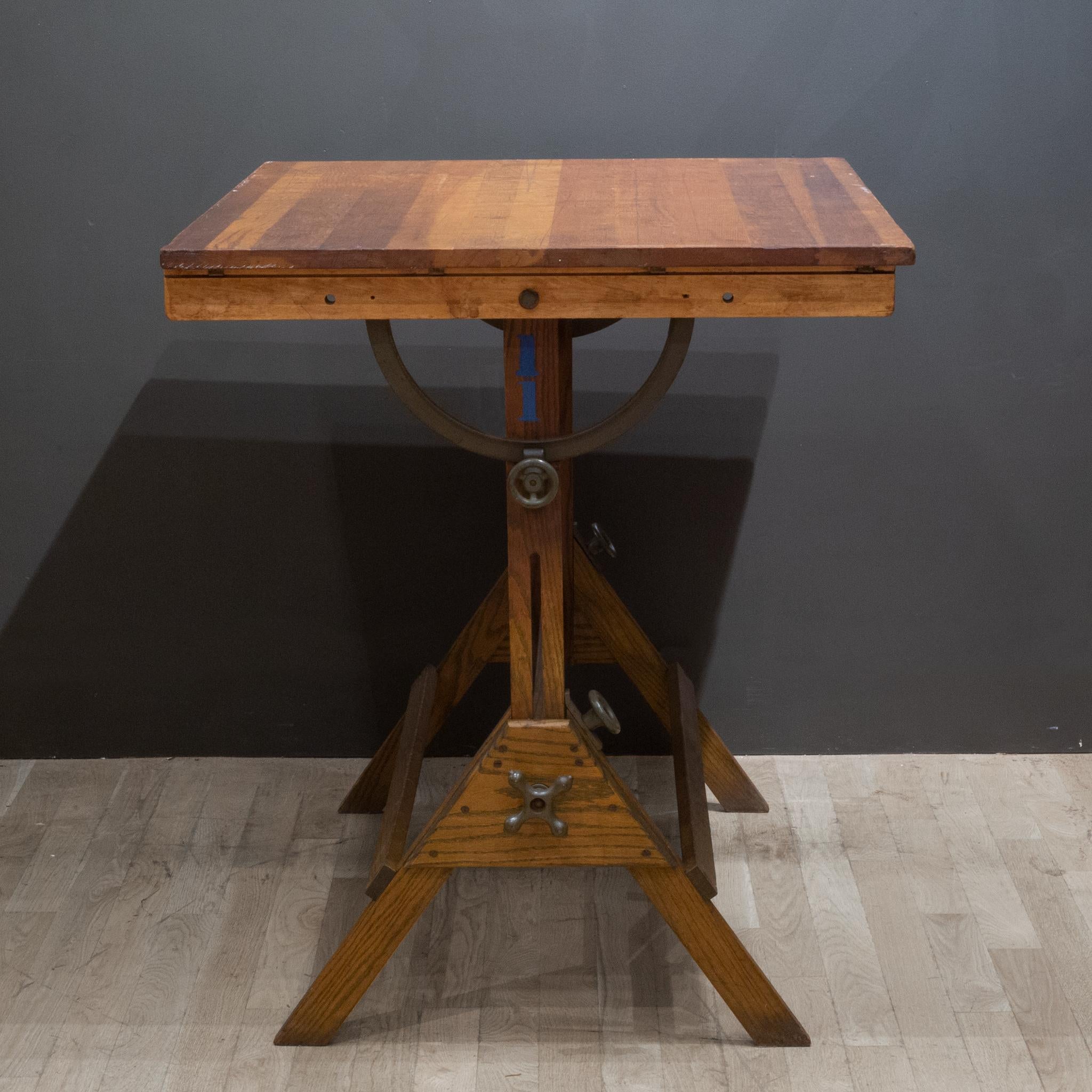 American Dietzgen Drafting Table/Dining Table/Desk with Army Green Brackets C.1930