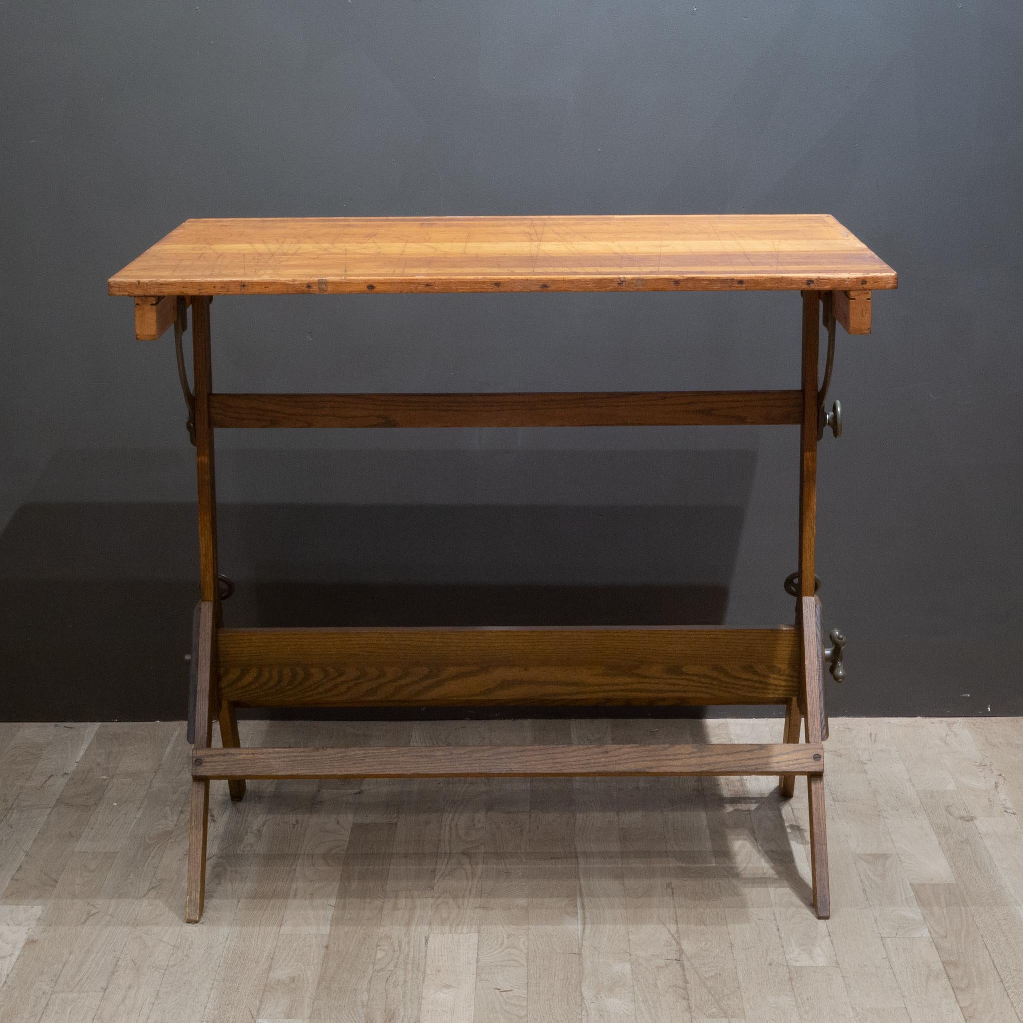 Dietzgen Drafting Table/Dining Table/Desk with Army Green Brackets C.1930 In Good Condition In San Francisco, CA