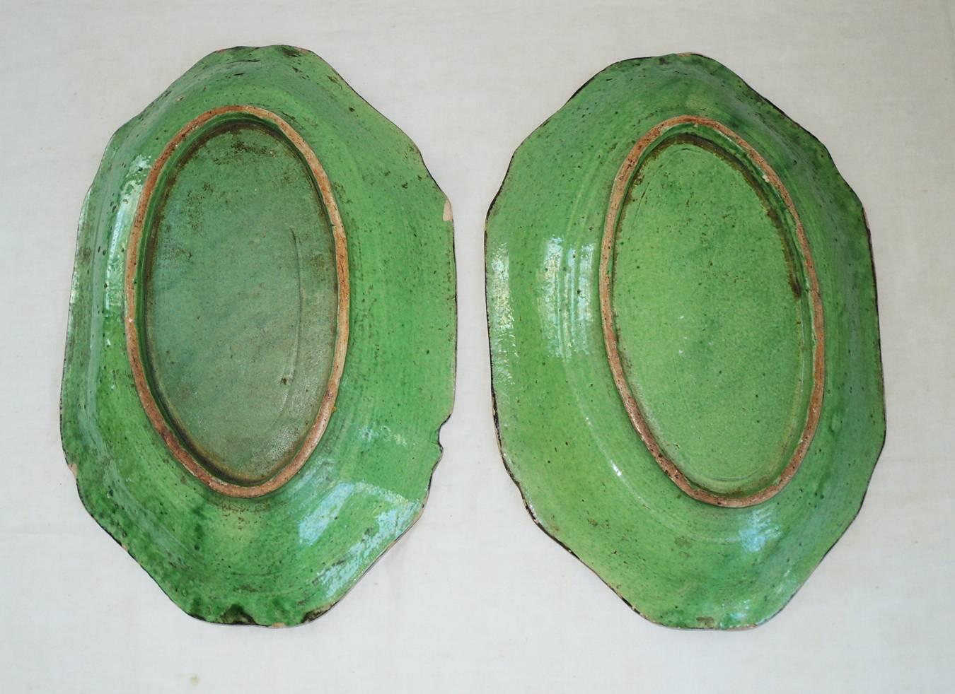 A pair of green glazed serving dishes from Dieu-le-fit, France, 19th century.