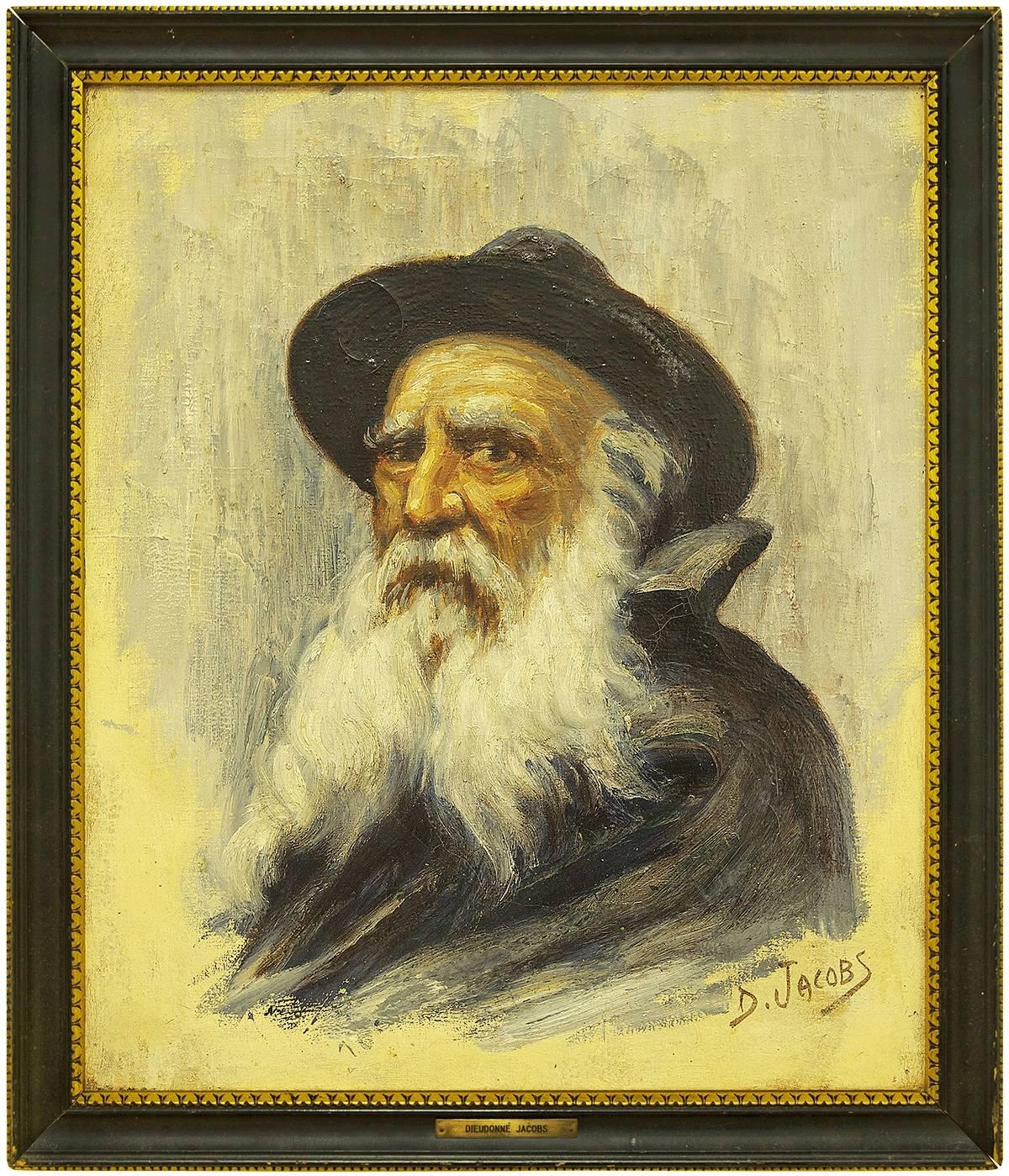 Dieudonne Jacobs Portrait Painting - Portrait of a Rabbi, Belgian Impressionist Painting