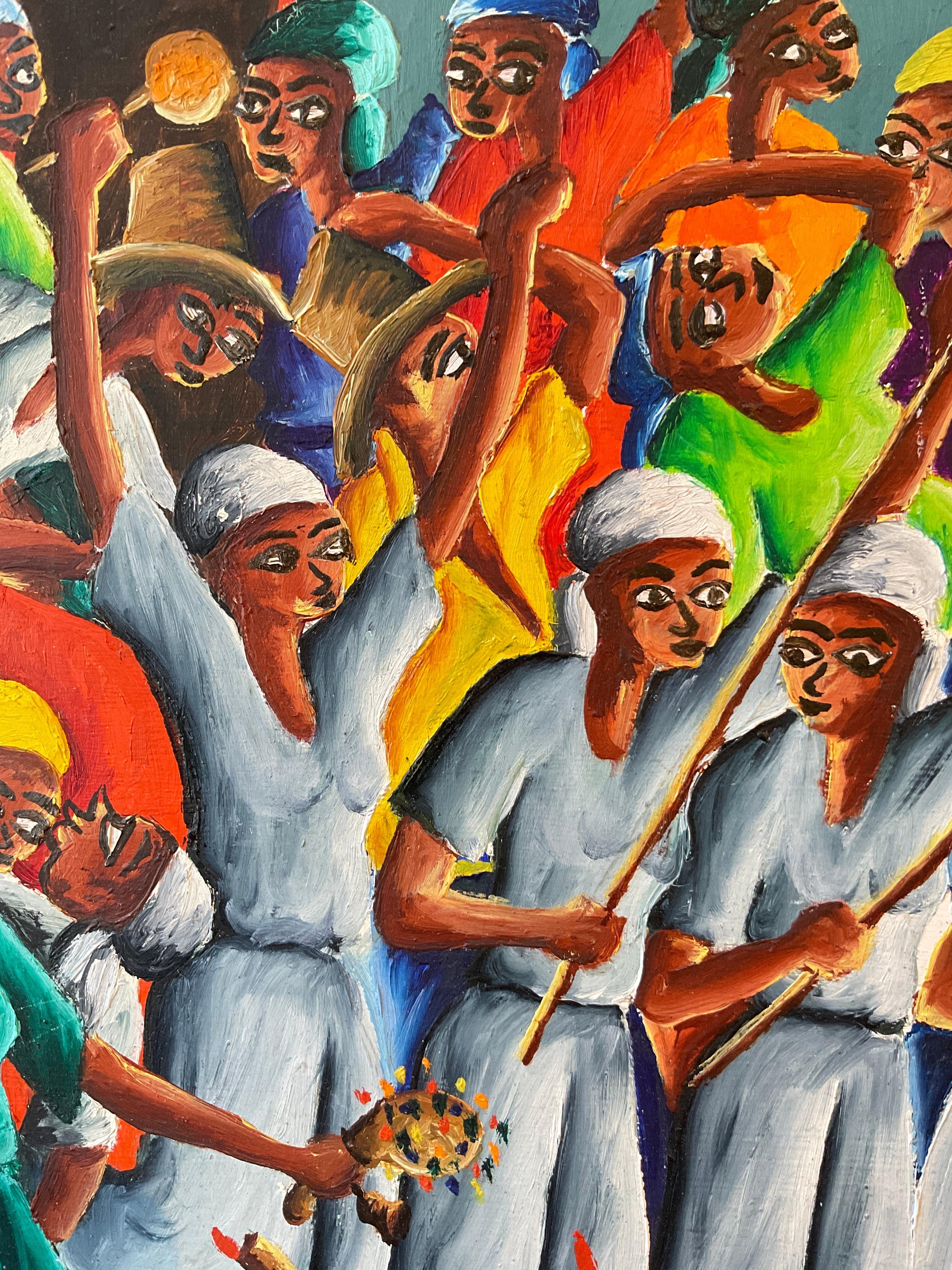 Dieudonne Rouanez oil Painting On Board Of Haitian Celebration For Sale 1