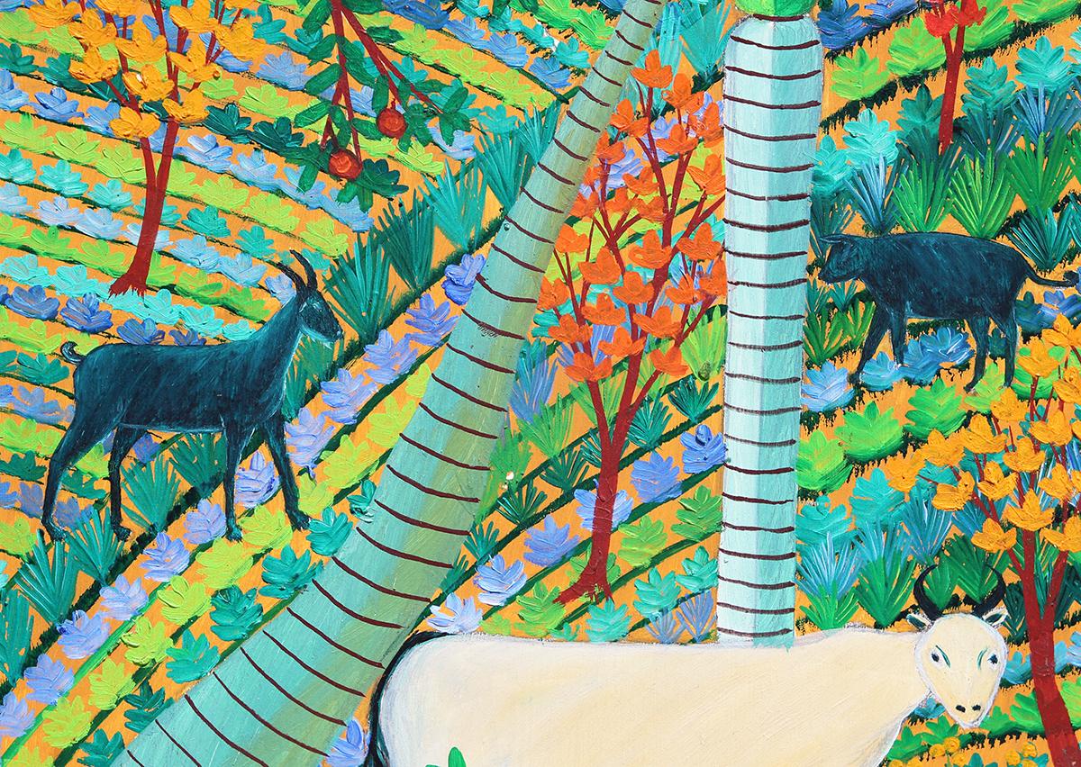Adán y Eva en el Jardín del Edén reimaginados en Jacmel, Haití Pintura de arte popular en venta 5